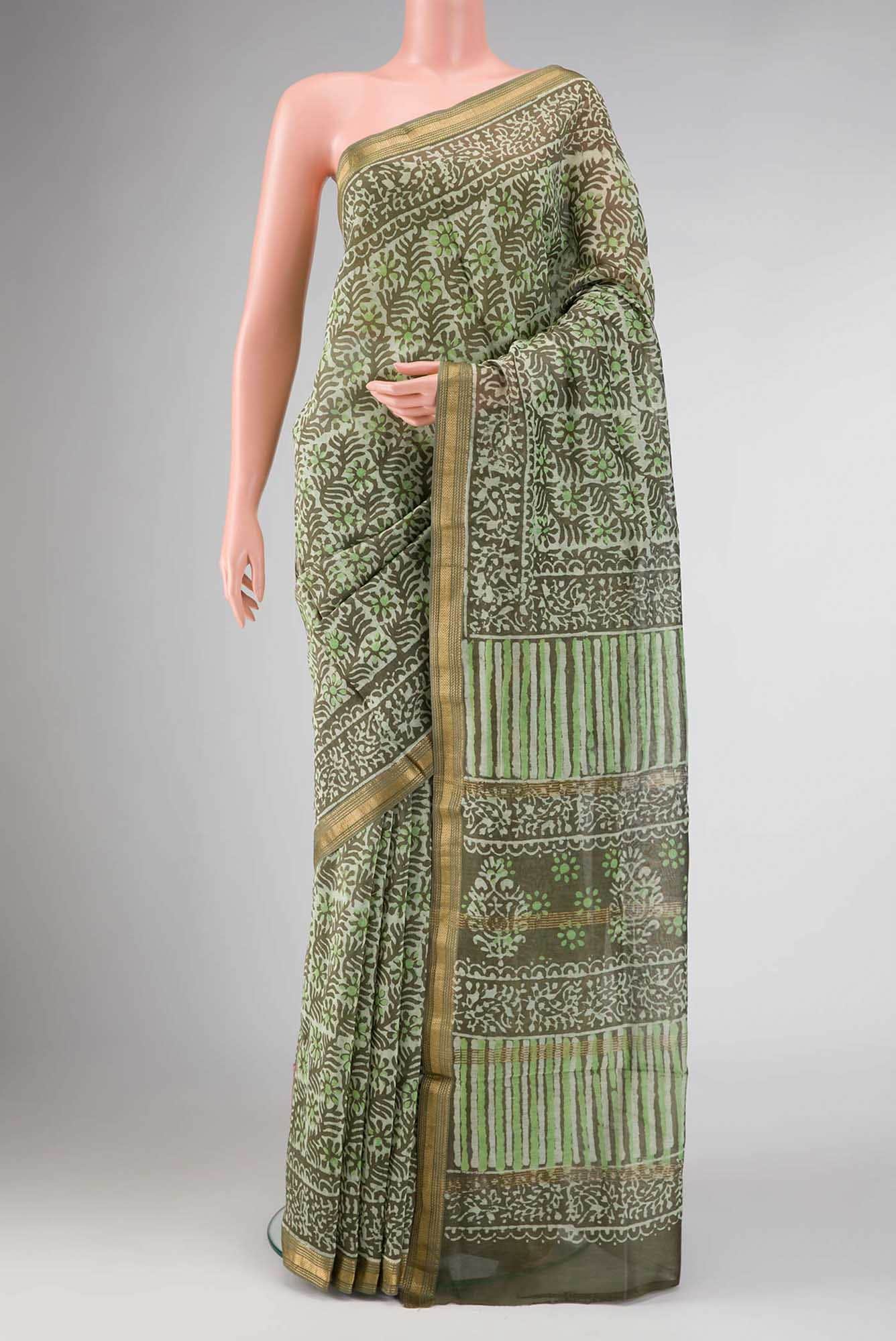 Green Dual Tone Blended Chanderi Silk Saree