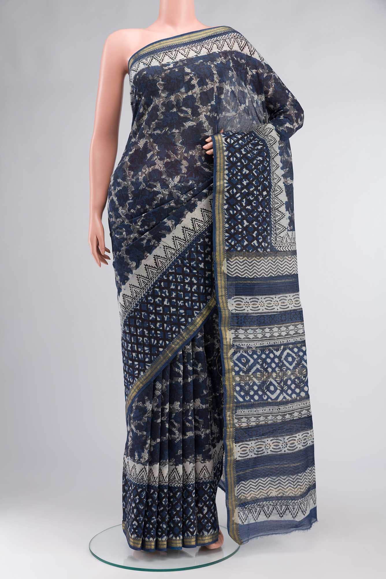 Grey Maheshwari Silk Cotton Saree