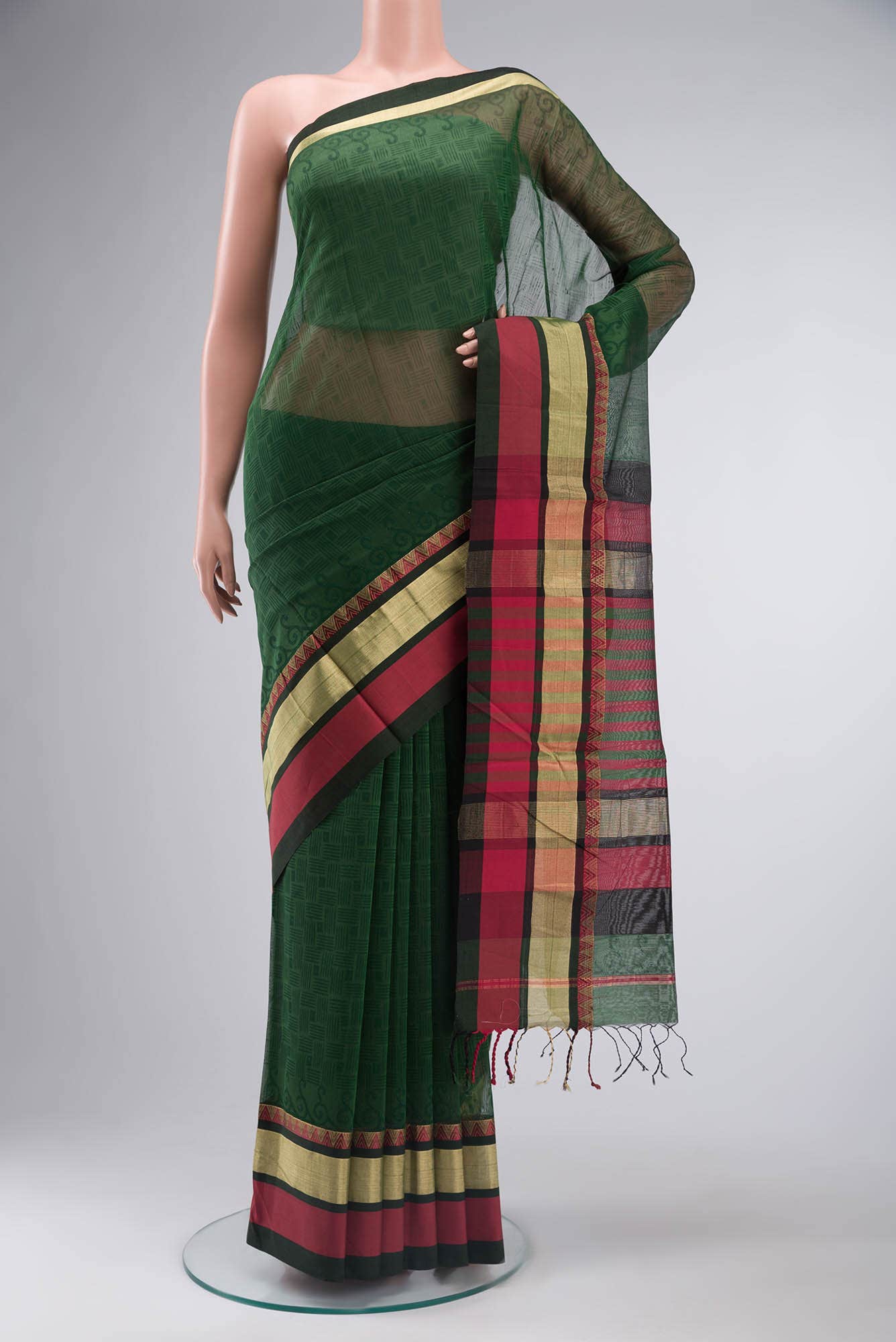 Green Maheshwari Silk Cotton Saree
