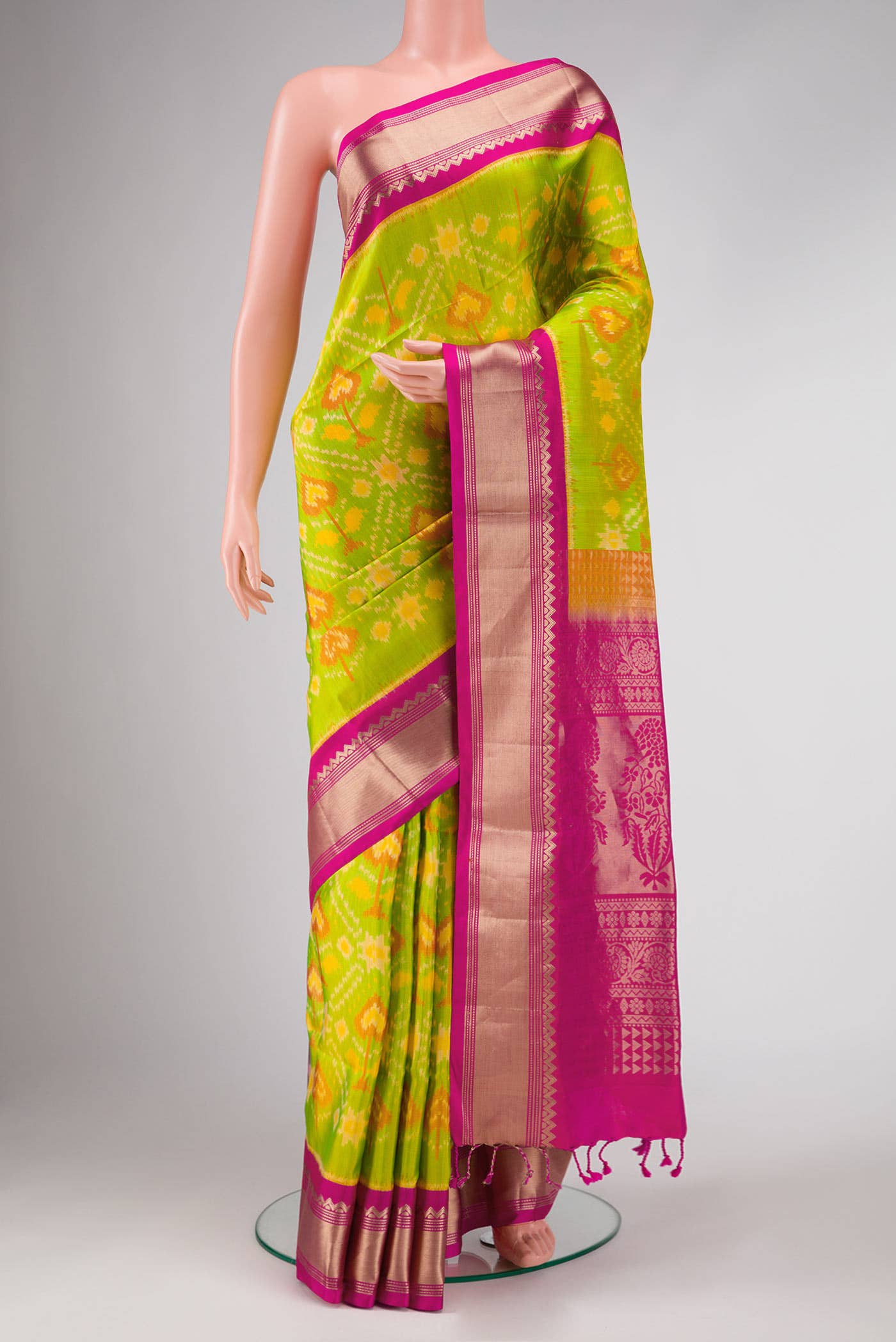 Parrot Green Dual Tone Soft Silk Saree