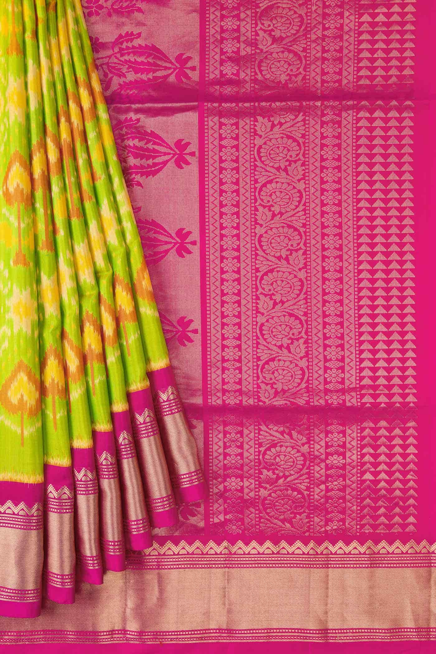 Parrot Green Dual Tone Soft Silk Saree