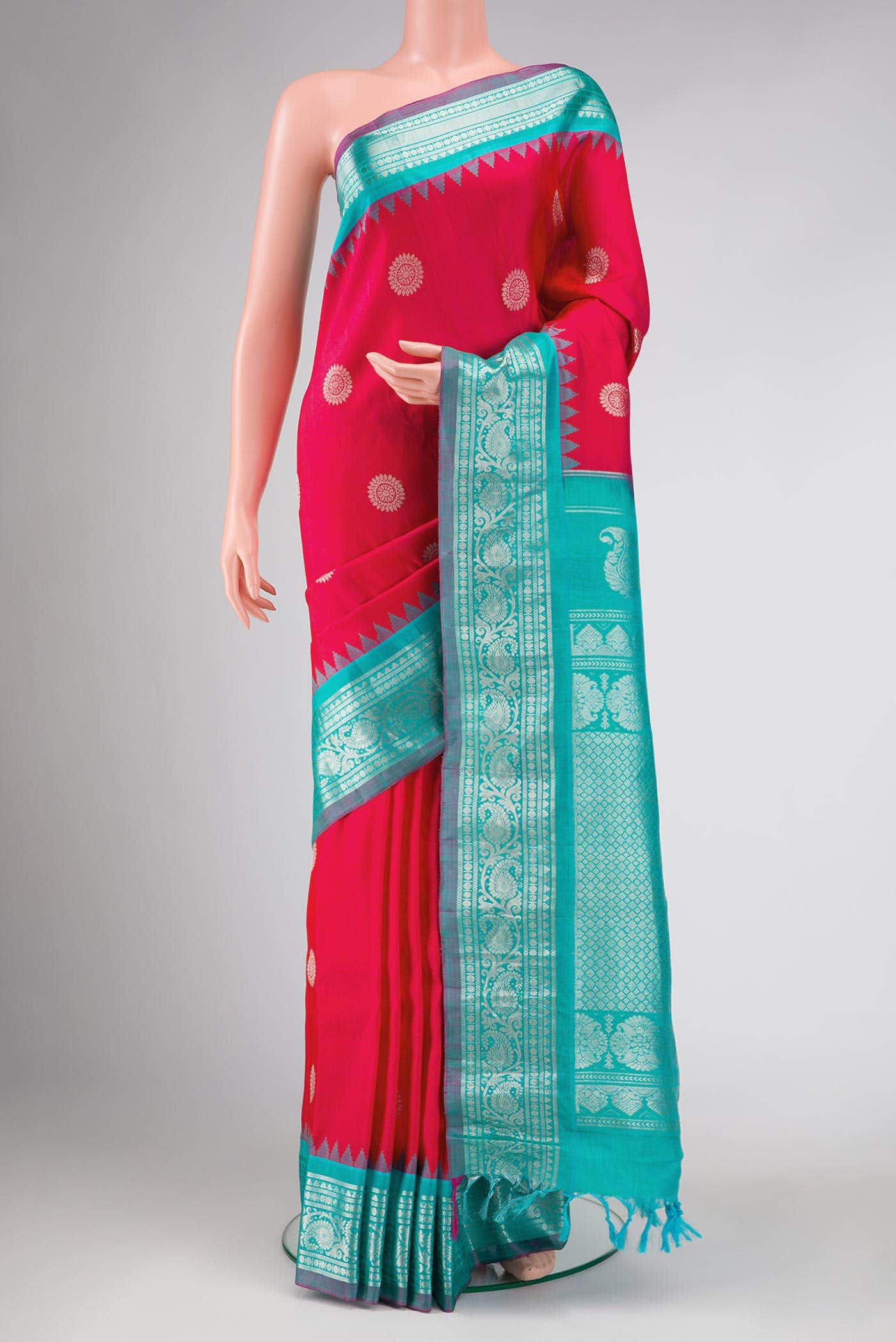 Dark Pink Dual Tone Gadwal Silk Saree