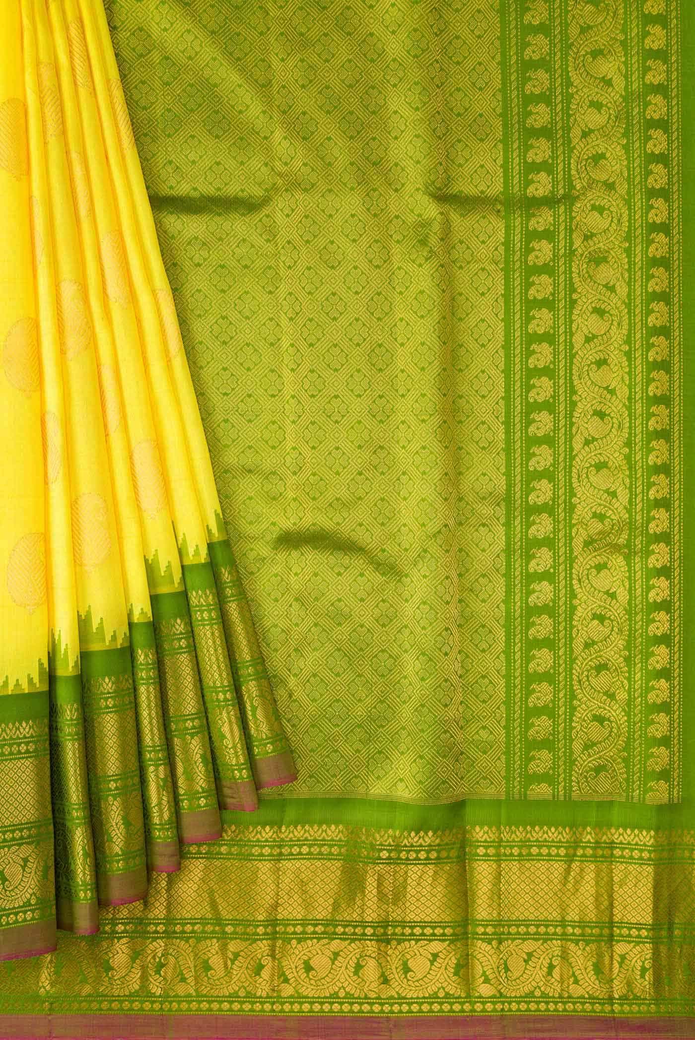 Yellow Gadwal Silk Saree