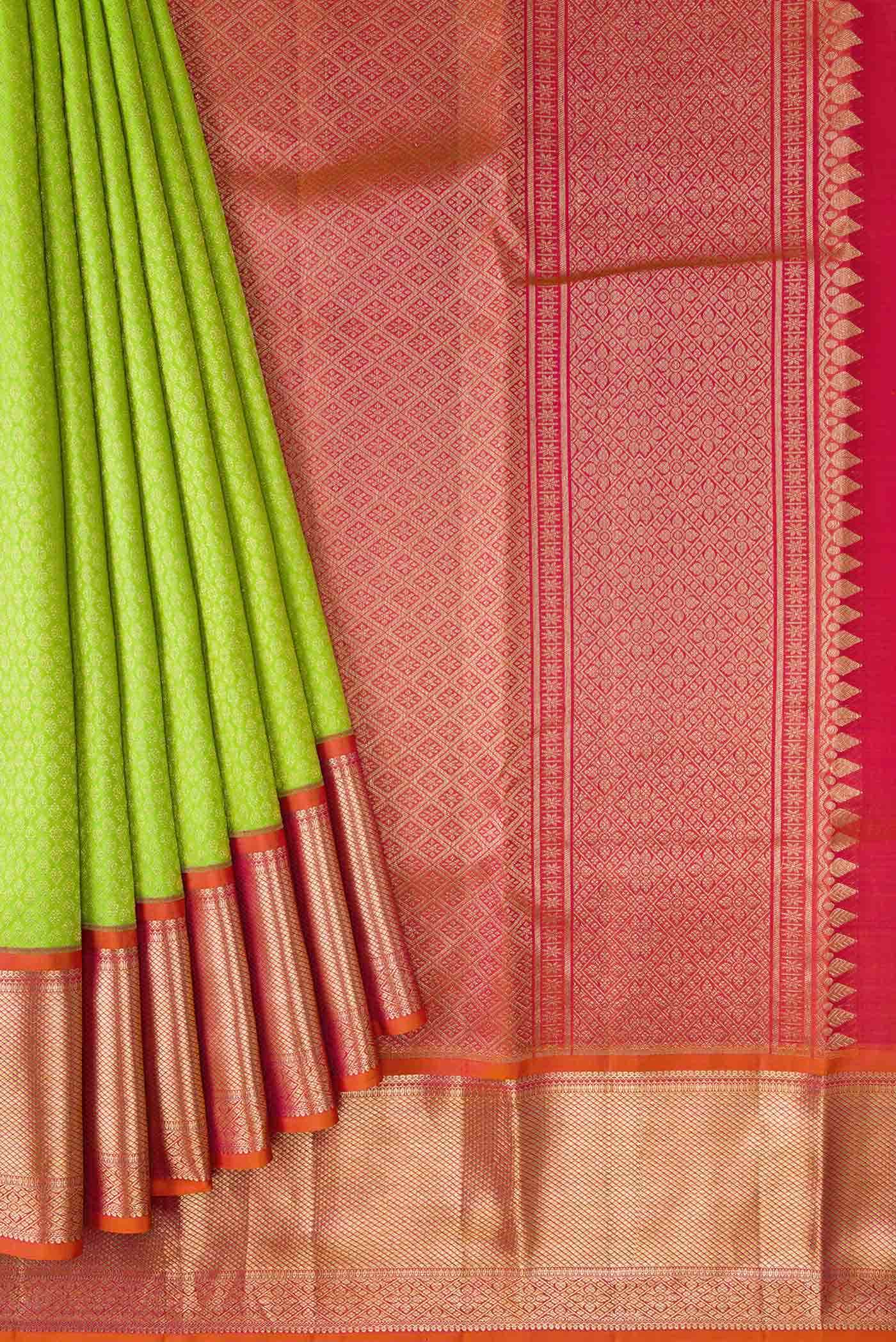 Parrot Green Kanchipuram Silk Saree