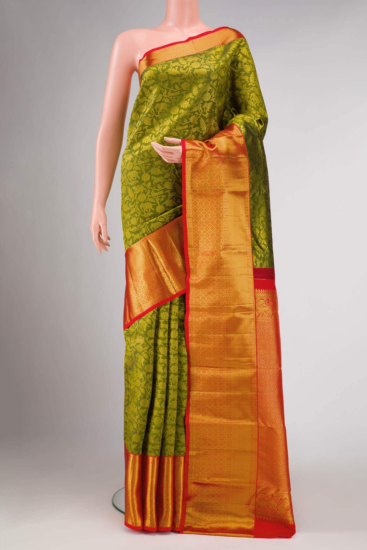 Green Kanchipuram Silk Nine Yards Saree