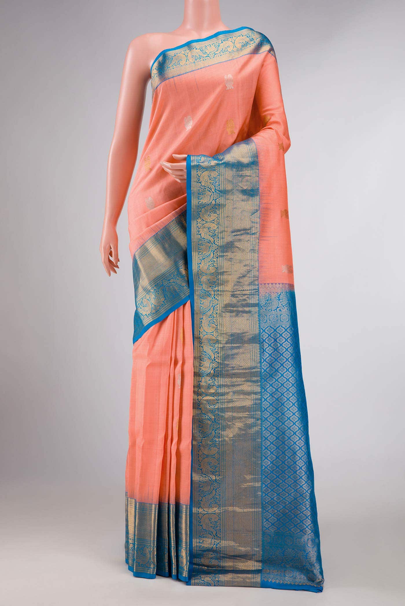 Peach Dual Tone Gadwal Silk Saree