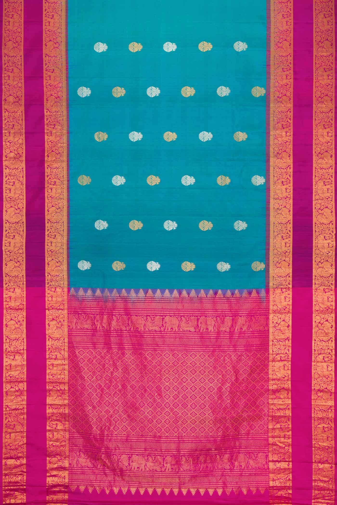 Peacock Blue Dual Tone Gadwal Silk Saree