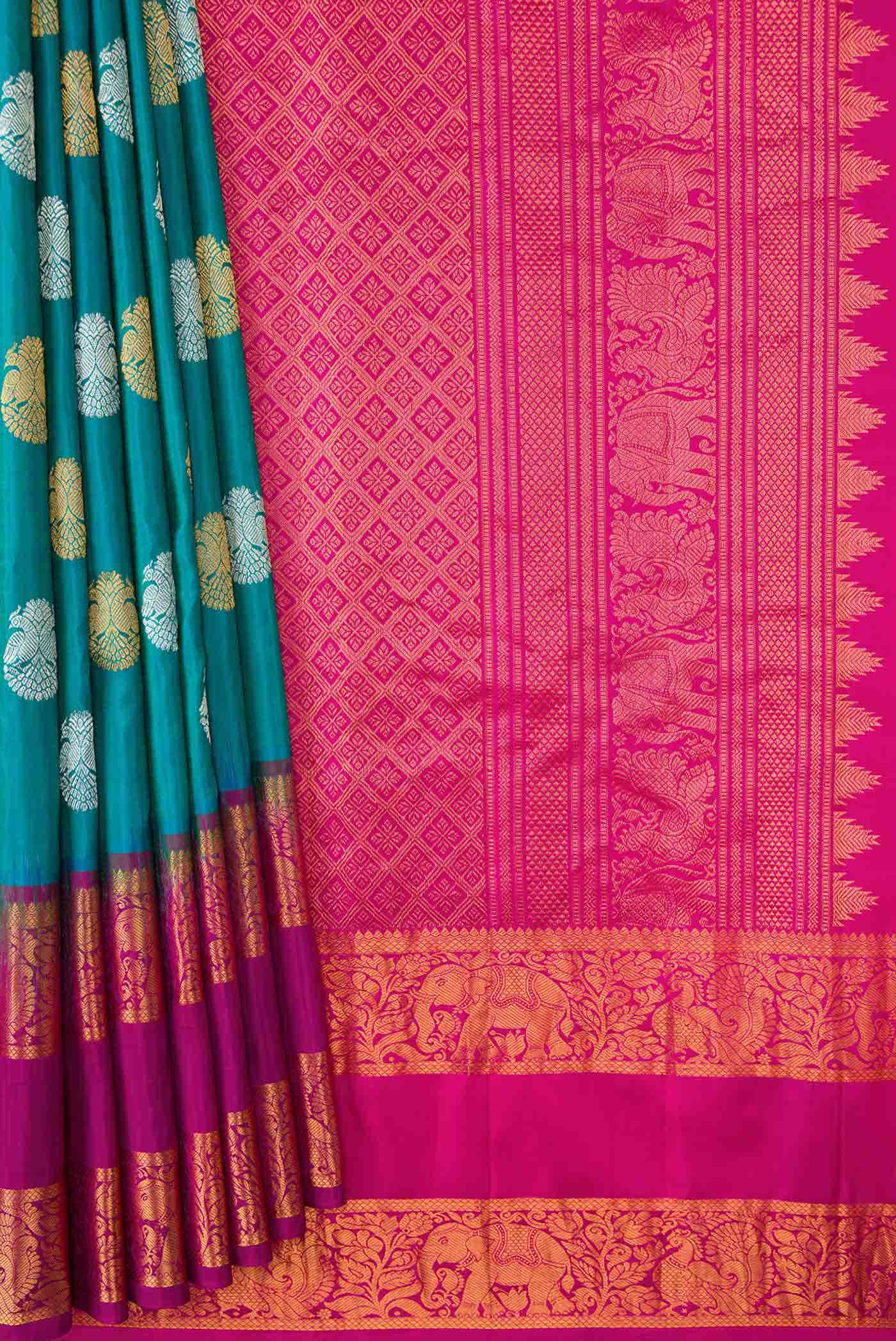 Peacock Blue Dual Tone Gadwal Silk Saree
