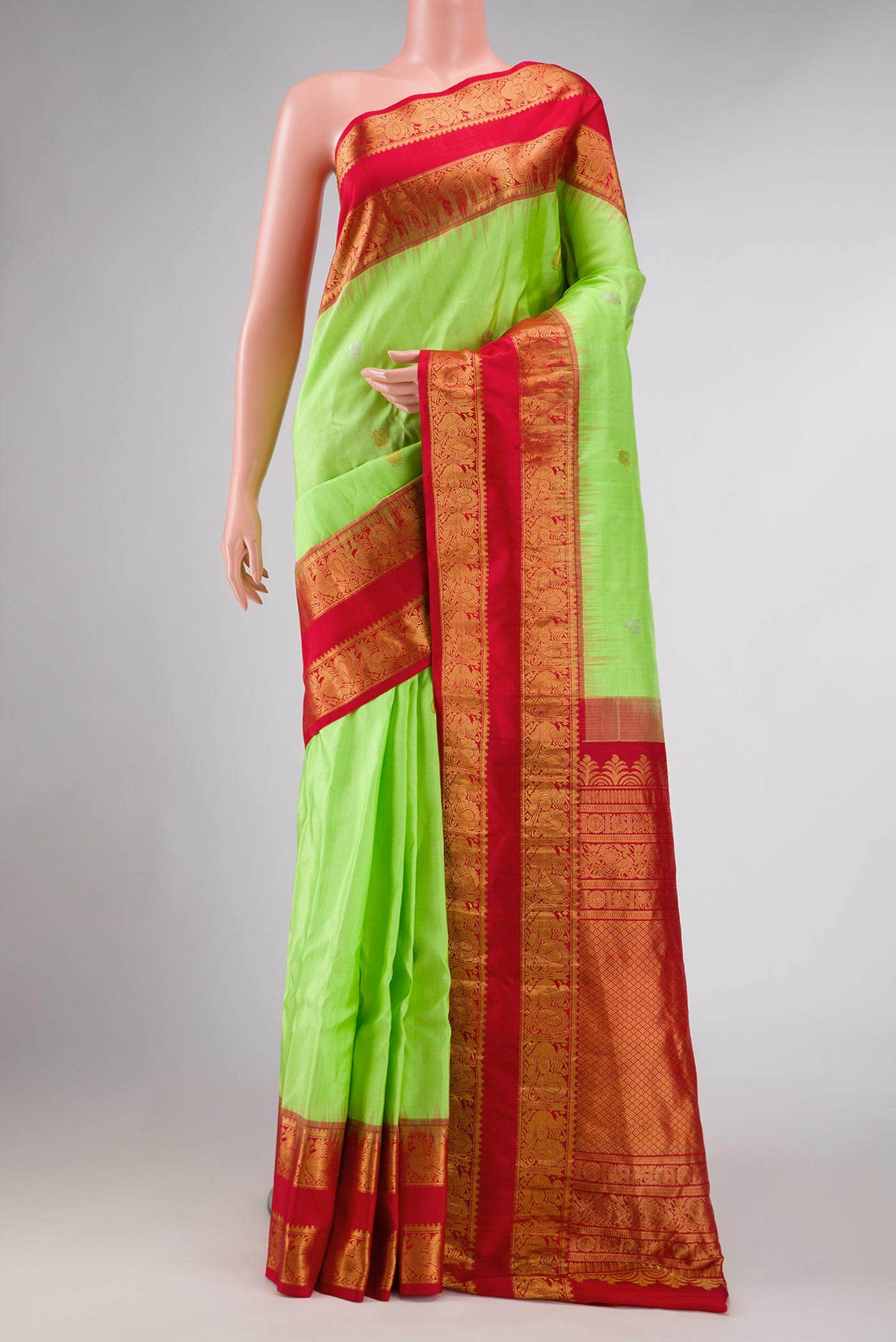 Parrot Green Dual Tone Gadwal Silk Saree