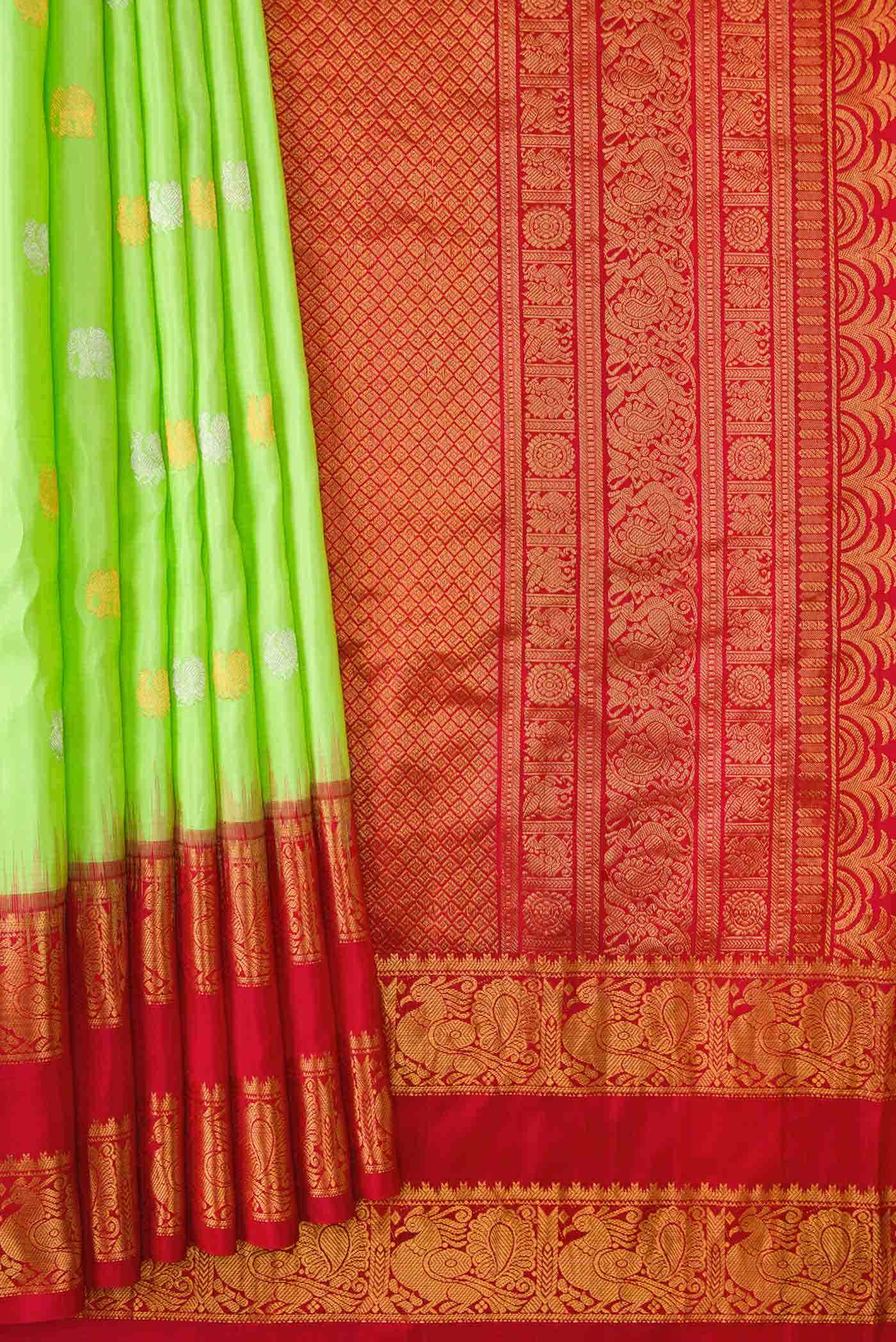 Parrot Green Dual Tone Gadwal Silk Saree