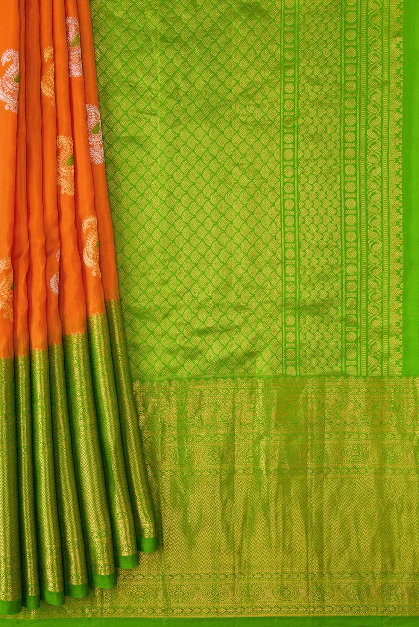 Orange Dual Tone Gadwal Silk Saree