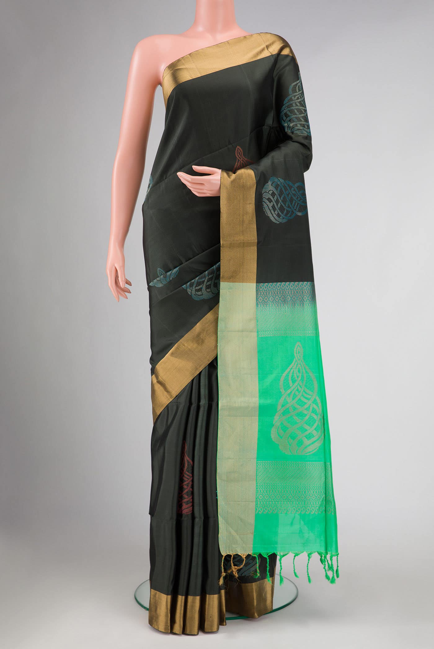 Bottle Green Dual Tone Soft Silk Saree