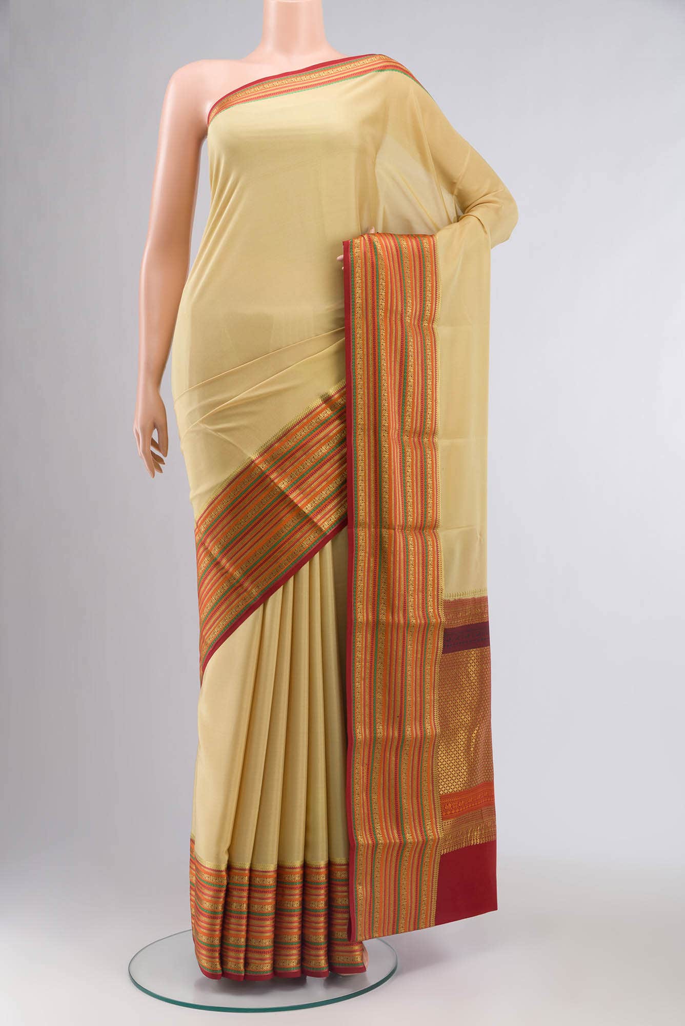 Beige Mysore Crepe Saree