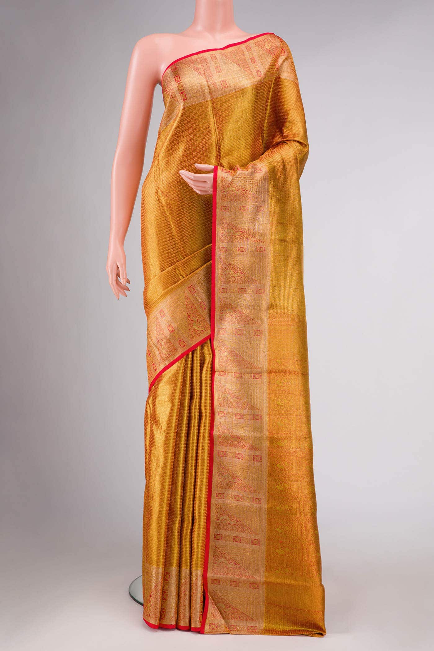 Gold Dual Tone Kanchipuram Tissue Silk Saree