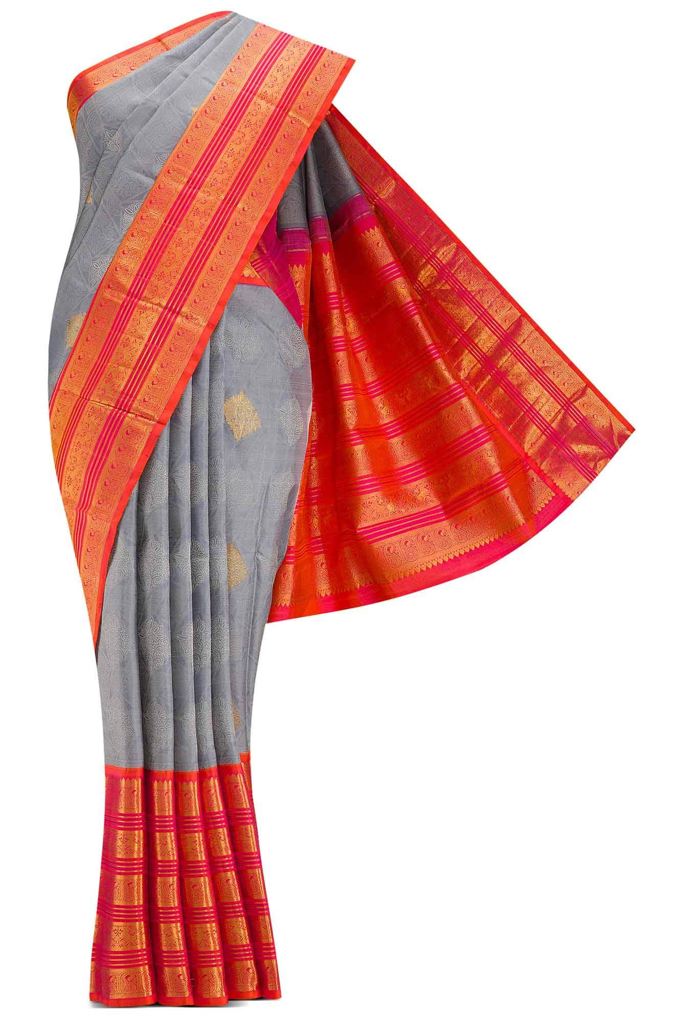 Grey Dual Tone Kanchipuram Silk Saree
