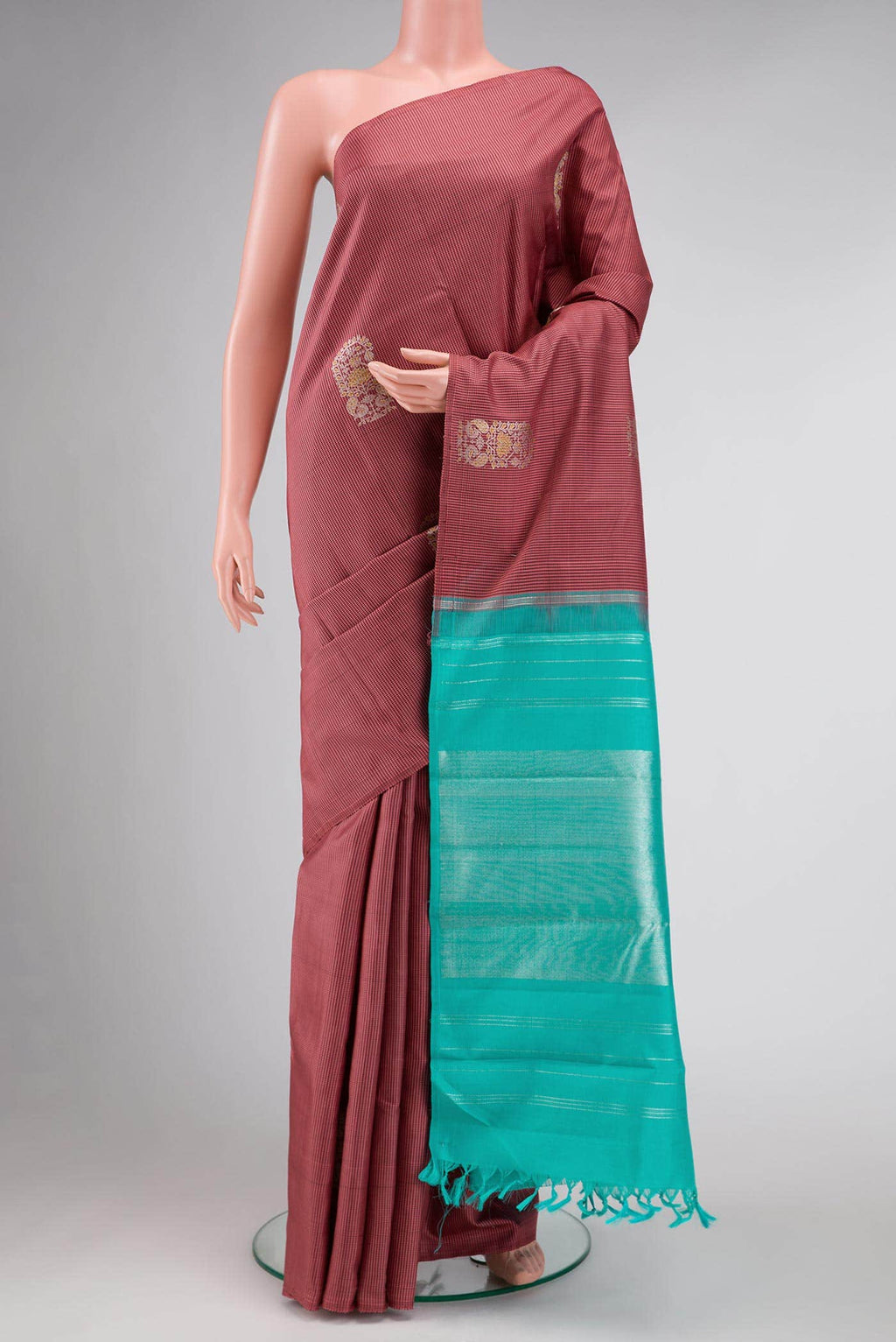 Pure Silk Pure Zari Dark Mauve Kanchipuram Saree