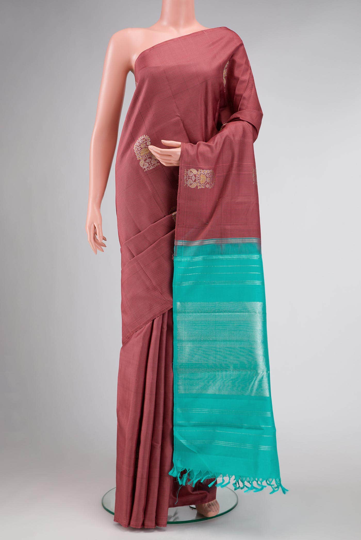 Pure Silk Pure Zari Dark Mauve Kanchipuram Saree
