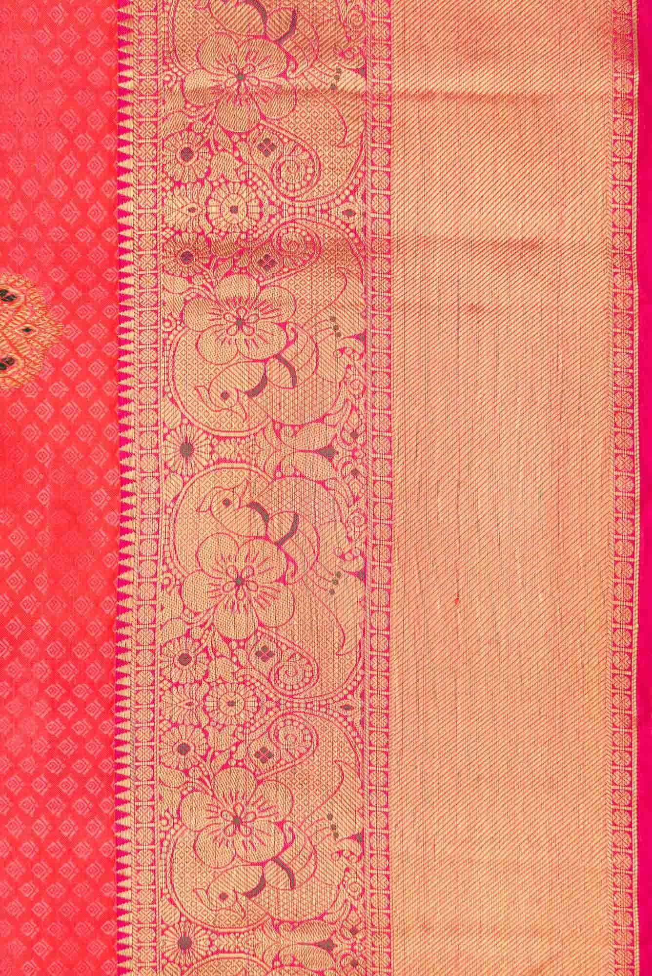 Pure Silk Pure Zari Orange Dual Tone Kanchipuram Saree