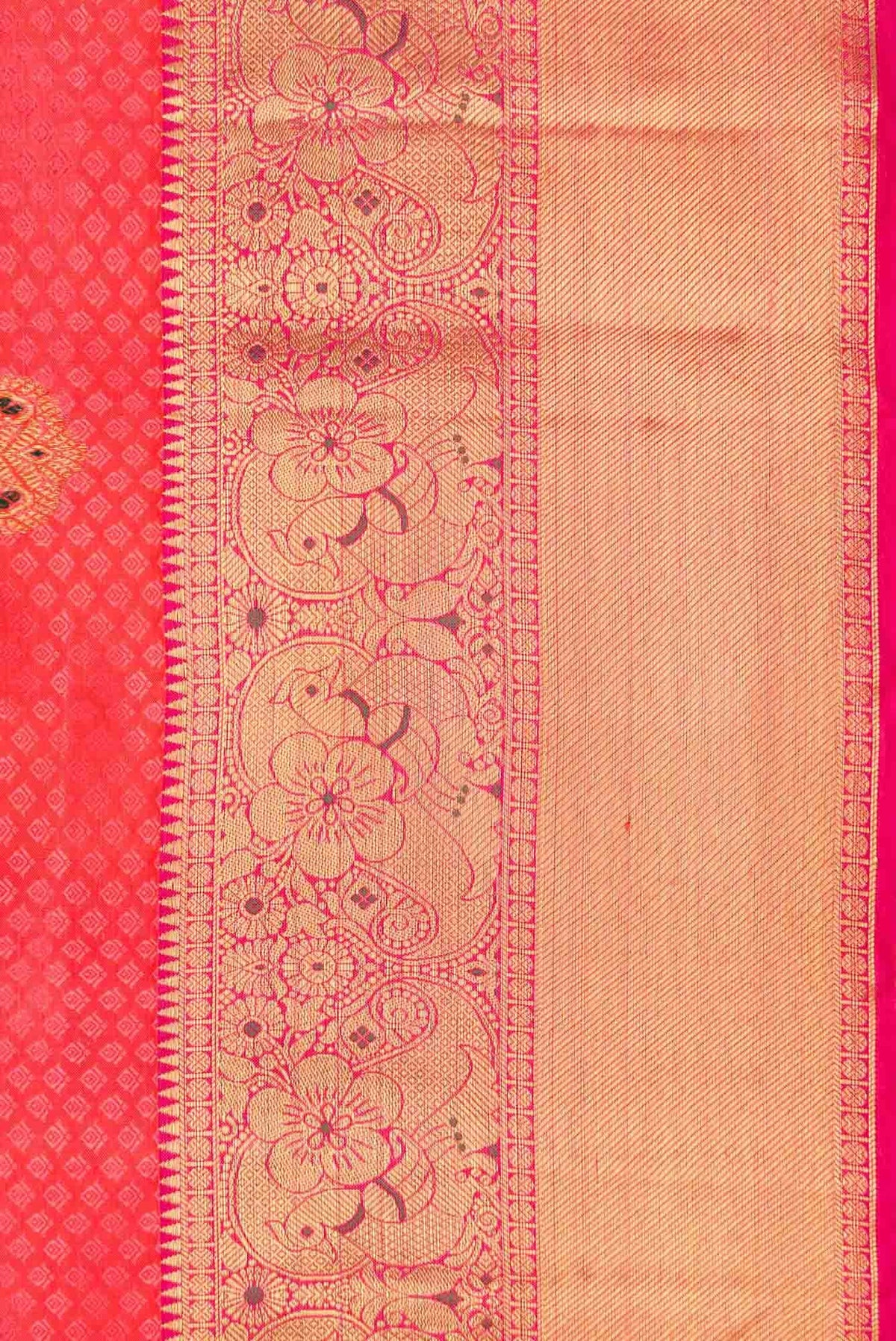 Pure Silk Pure Zari Coral Dual Tone Kanchipuram Saree