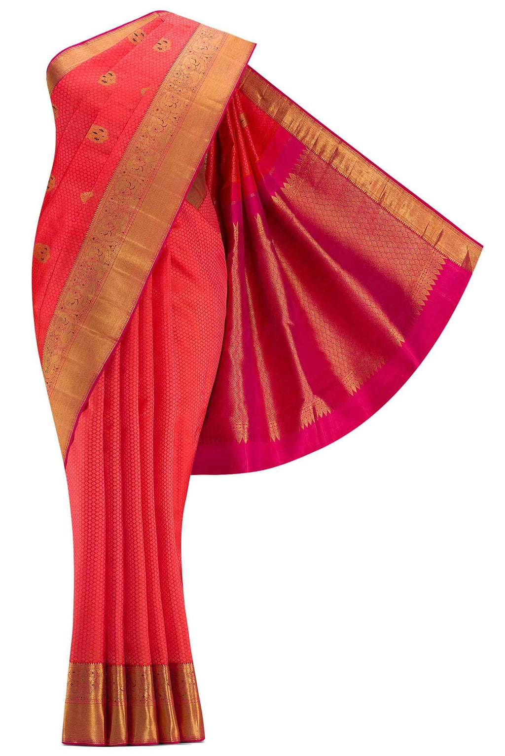 Pure Silk Pure Zari Orange Dual Tone Kanchipuram Saree