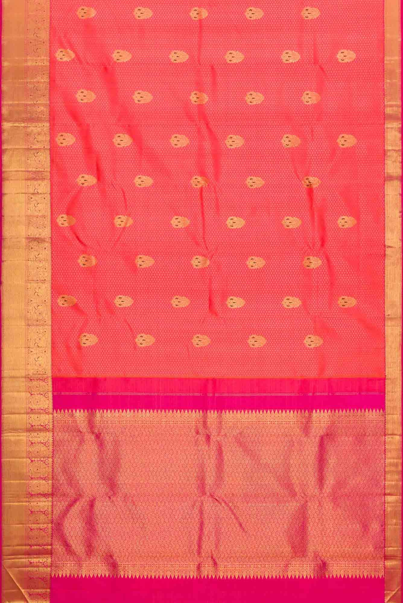 Pure Silk Pure Zari Coral Dual Tone Kanchipuram Saree