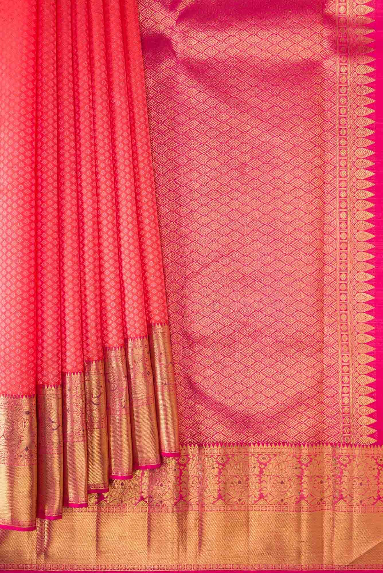 Pure Silk Pure Zari Coral Dual Tone Kanchipuram Saree