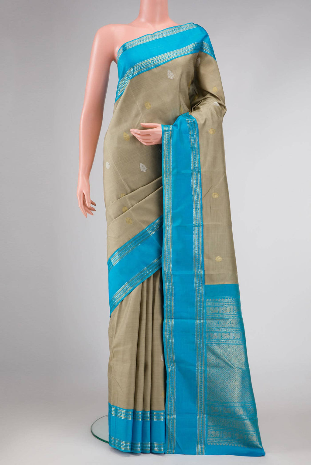 Pure Silk Pure Zari Dark Beige Dual Tone Kanchipuram Saree