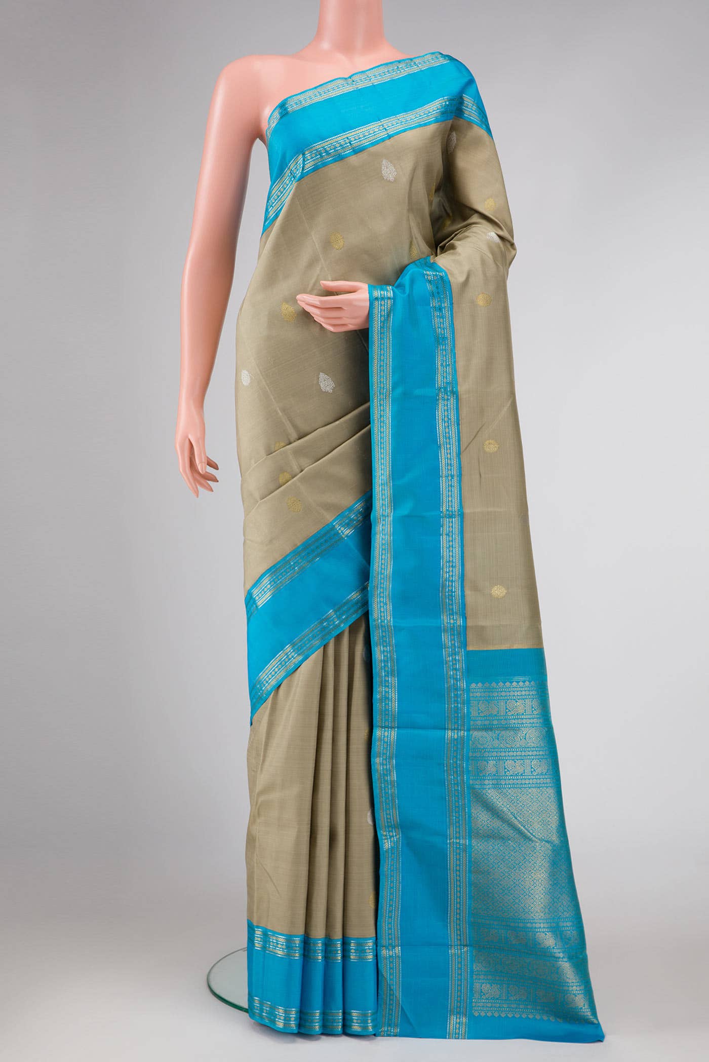 Pure Silk Pure Zari Dark Beige Dual Tone Kanchipuram Saree