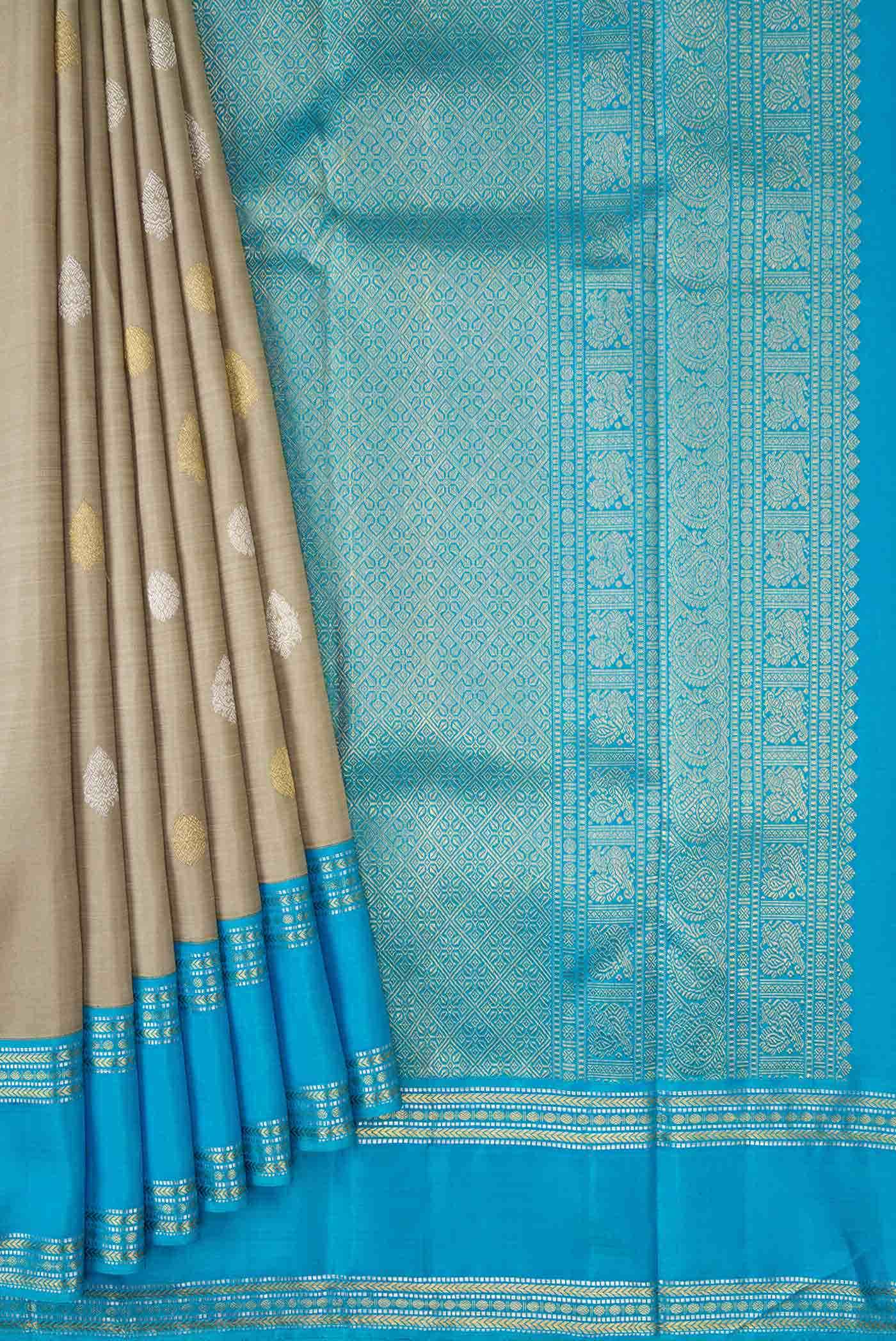 Pure Silk Pure Zari Dark Beige Dual Tone Kanchipuram Saree