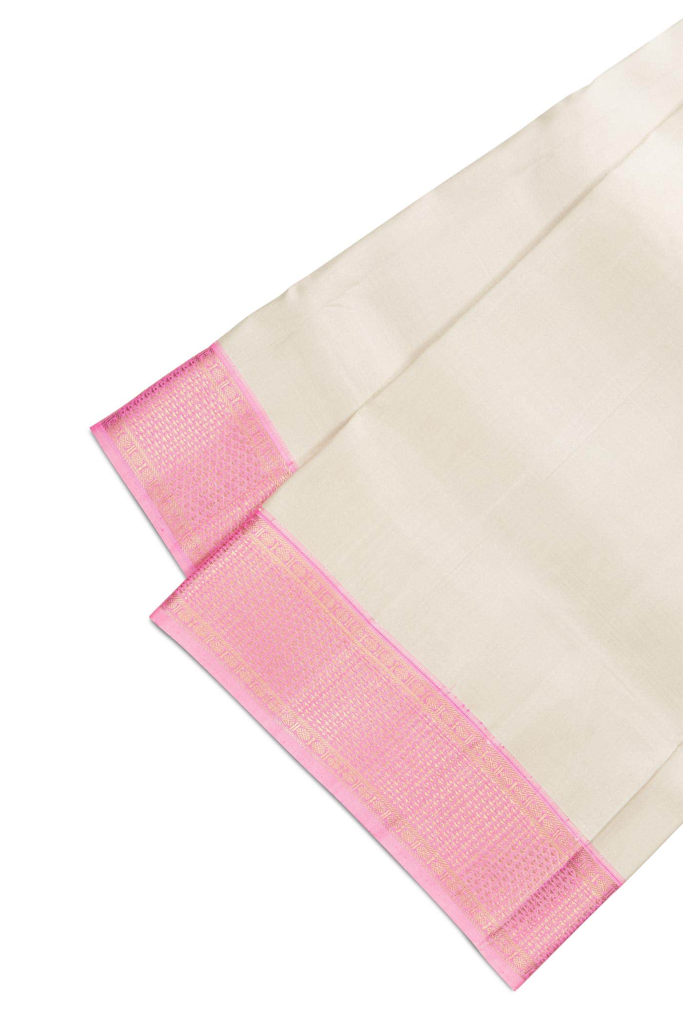 Beige Silk Dhoti With Angavastram (9X 5) Muzham