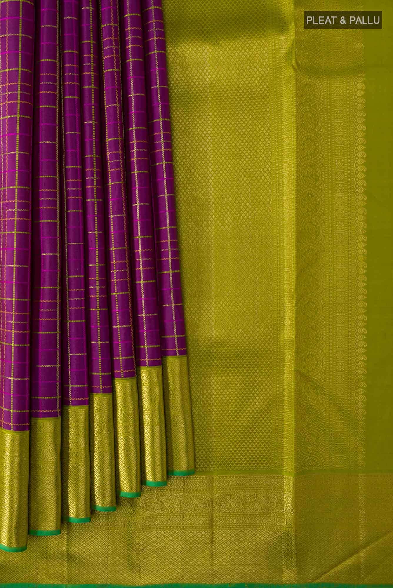 Pure Silk Pure Zari Purple Dual Tone Kanchipuram Saree