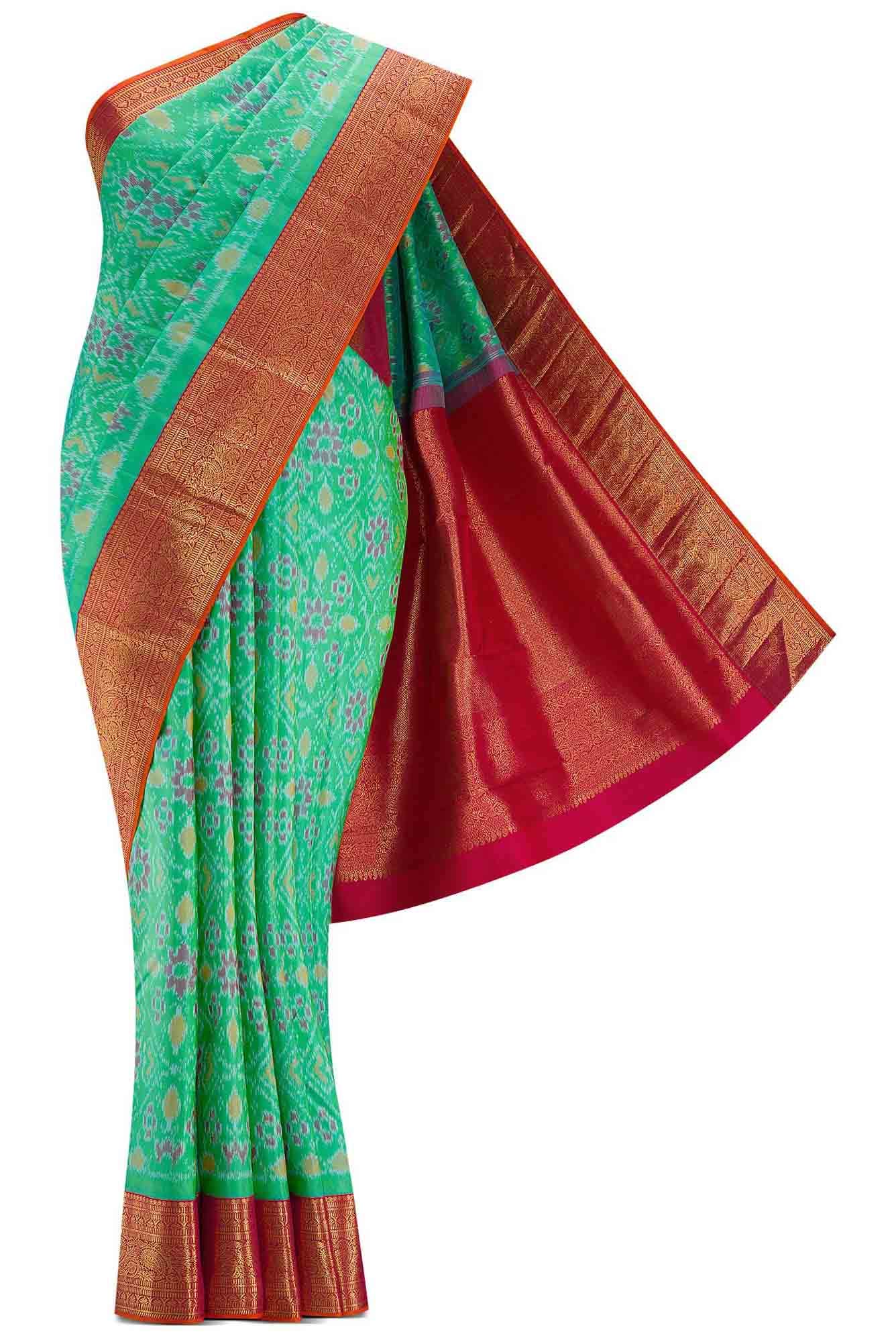 Pure Silk Pure Zari Sea Green Dual Tone Kanchipuram Saree