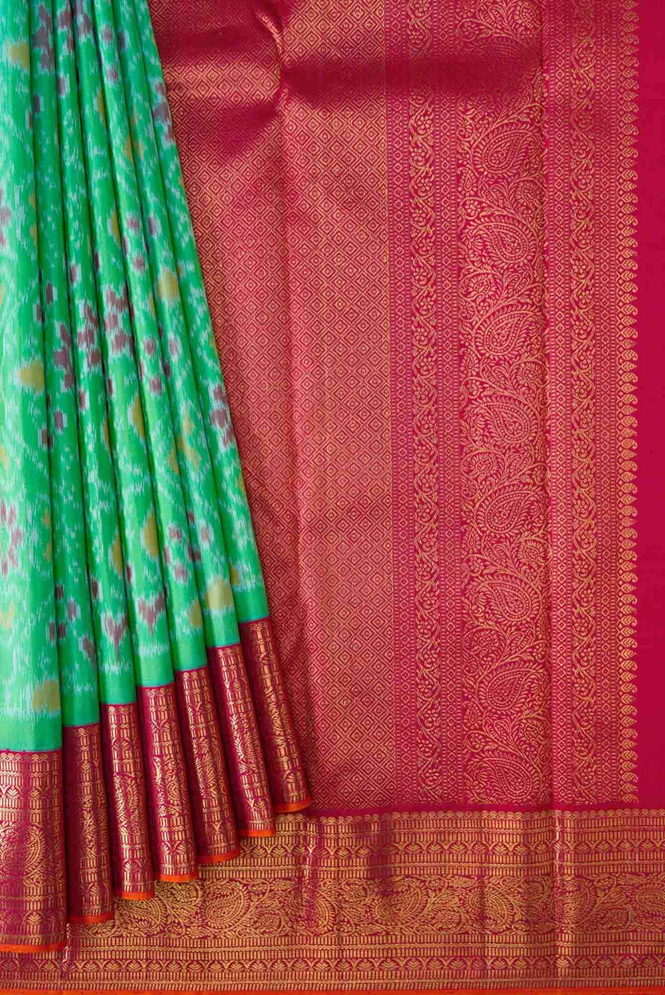 Pure Silk Pure Zari Sea Green Dual Tone Kanchipuram Saree
