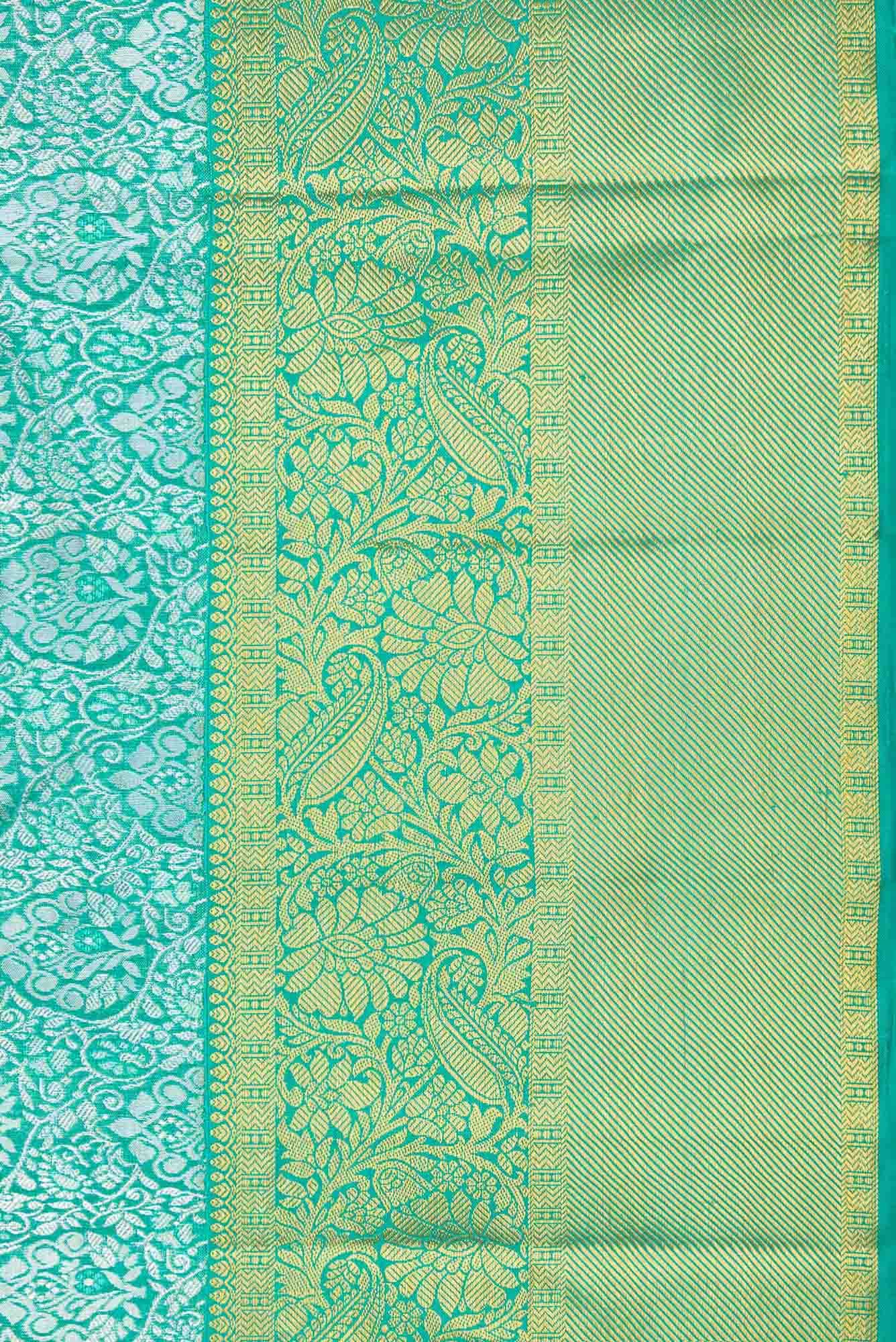 Pure Silk Pure Zari Sea Green Dual Tone Kanchipuram Tissue Saree