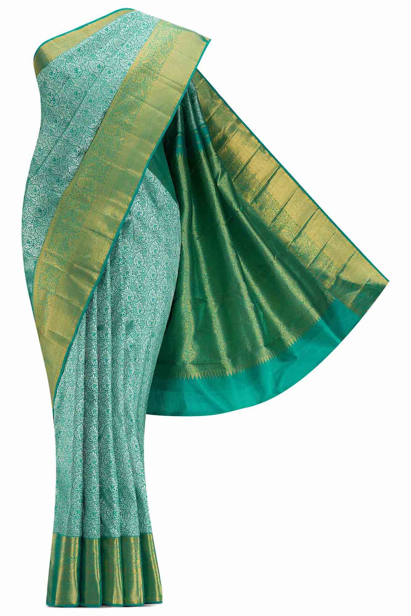 Pure Silk Pure Zari Sea Green Dual Tone Kanchipuram Tissue Saree