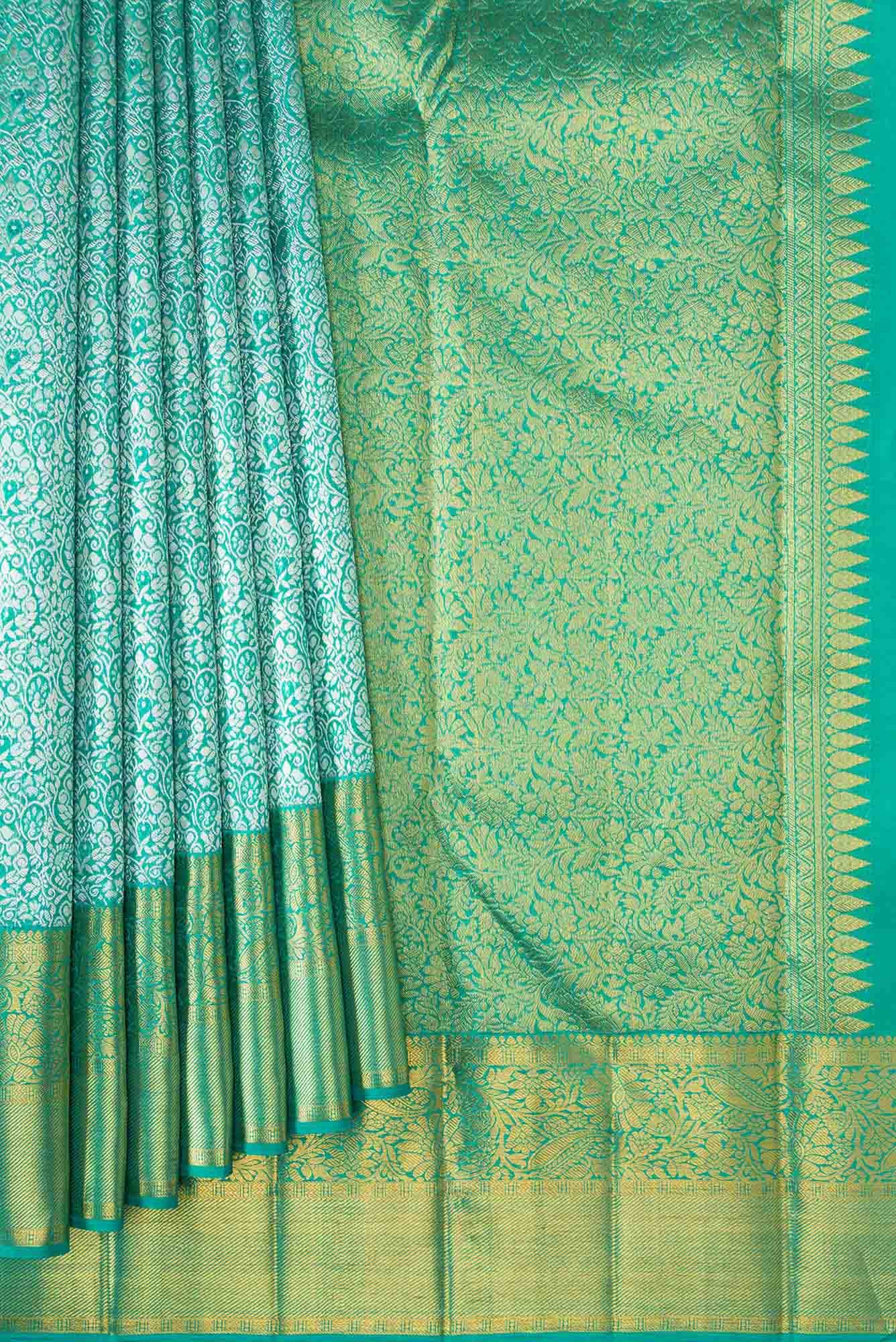 Pure Silk Pure Zari Sea Green Dual Tone Kanchipuram Tissue Saree