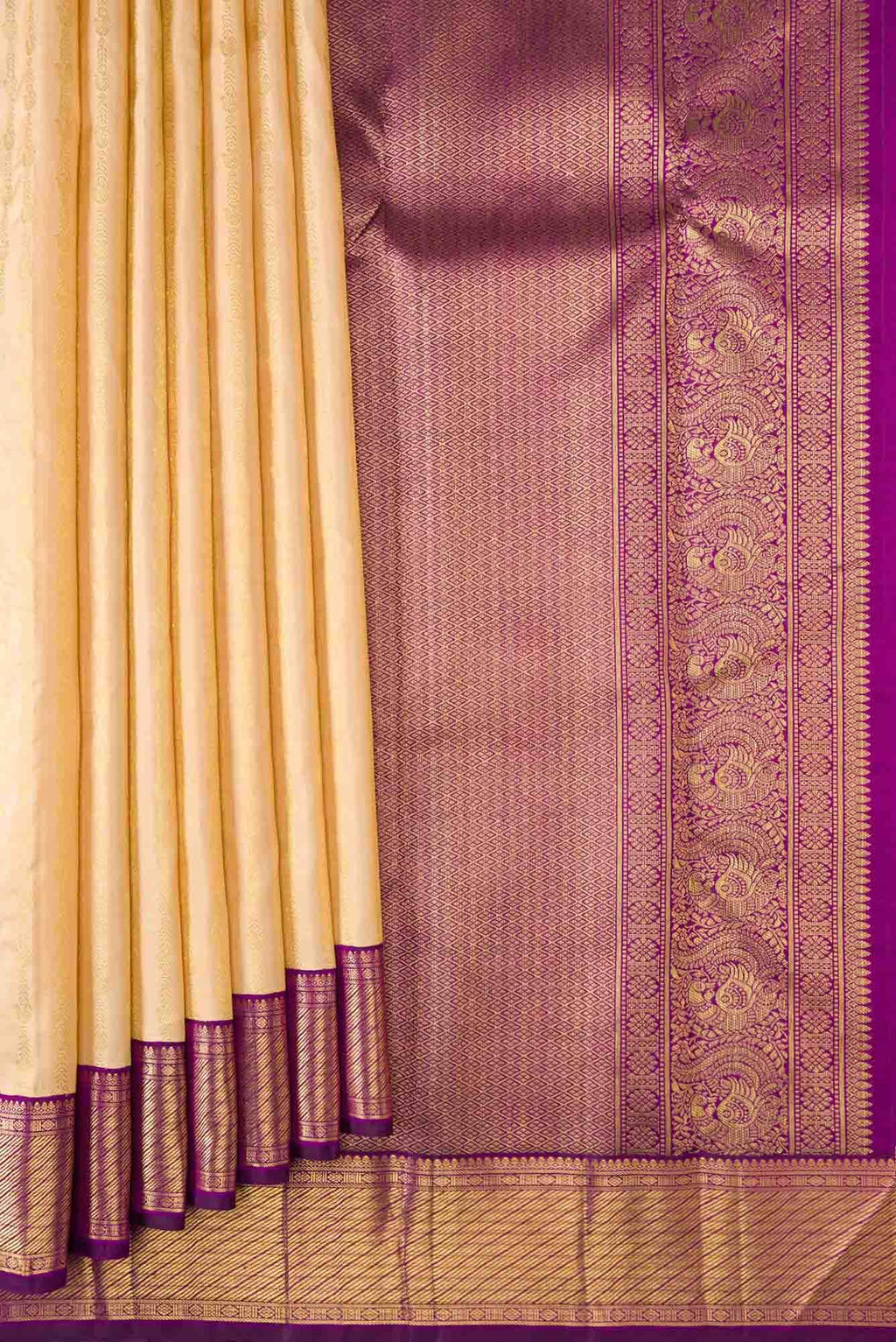 Pure Silk Pure Zari Golden Peach Dual Tone Kanchipuram Saree