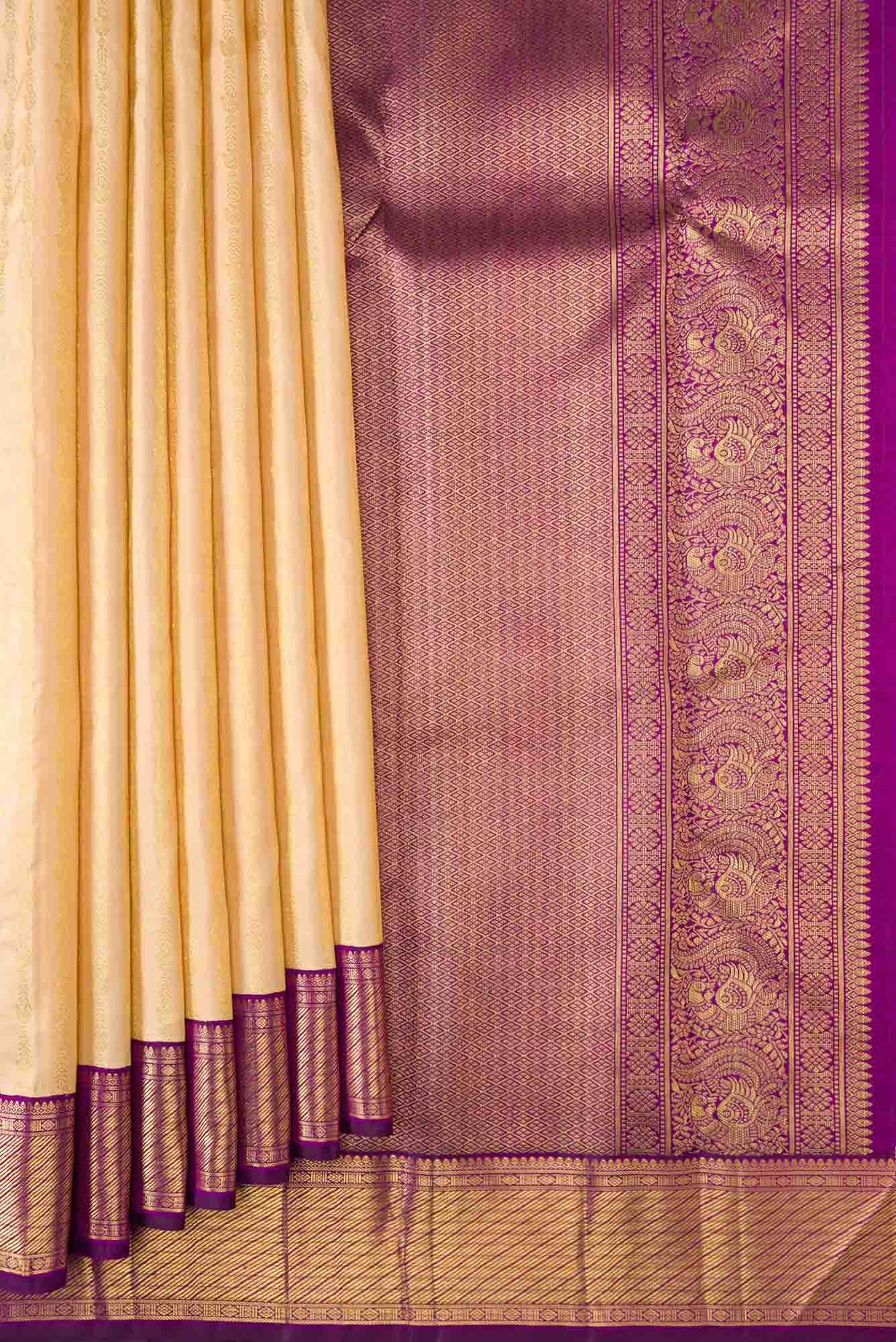 Pure Silk Pure Zari Golden Peach Dual Tone Kanchipuram Saree
