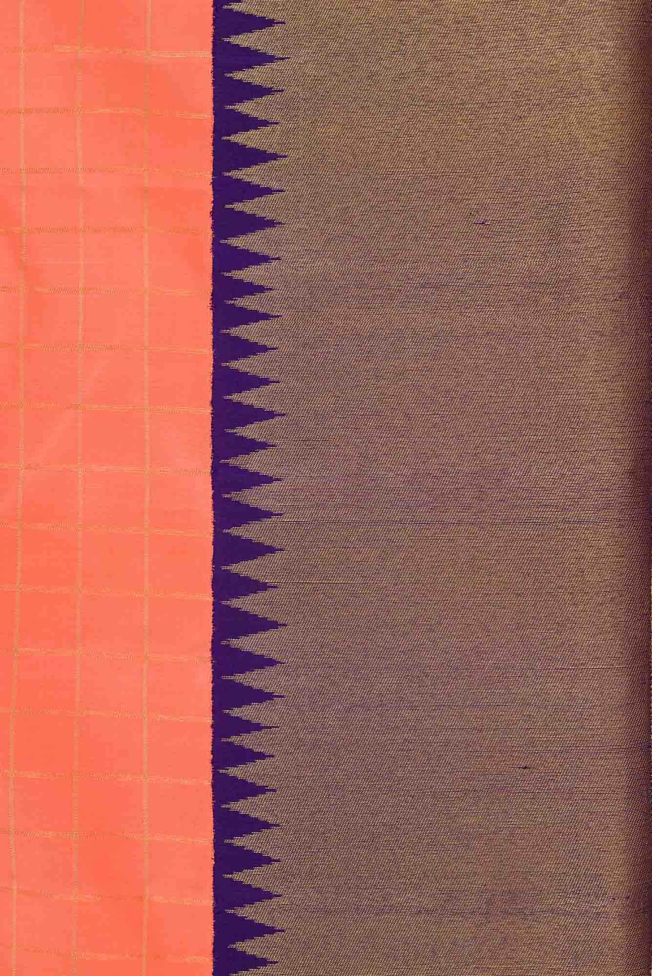 Pure Silk Pure Zari Peach Dual Tone Kanchipuram Saree
