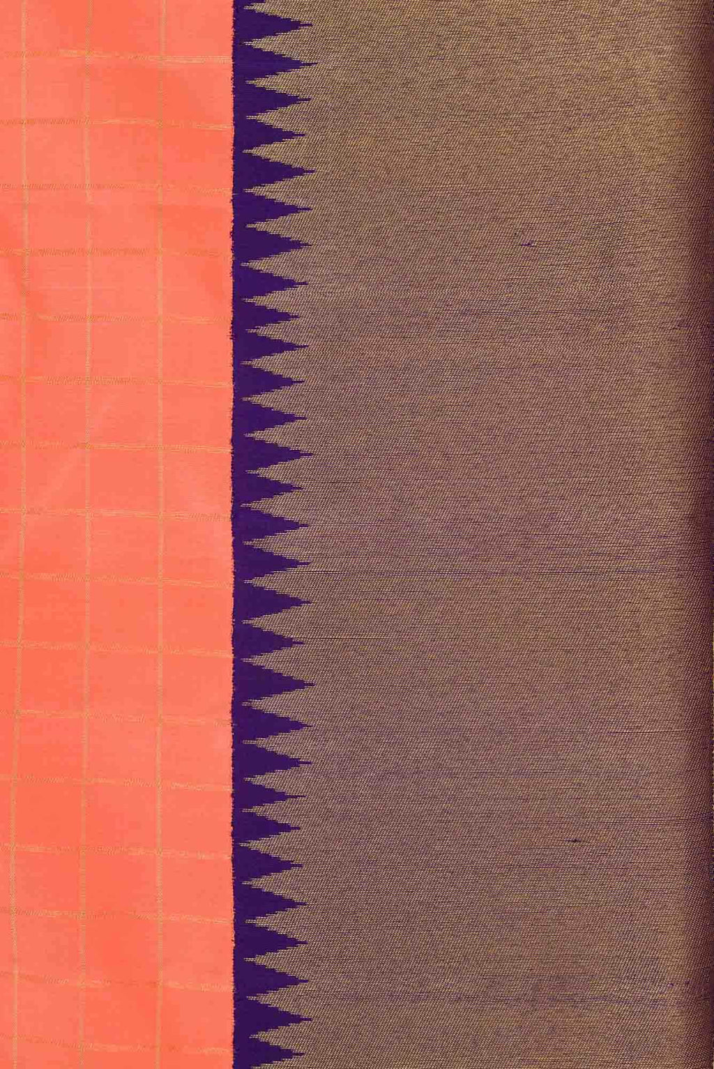 Pure Silk Pure Zari Peach Dual Tone Kanchipuram Saree