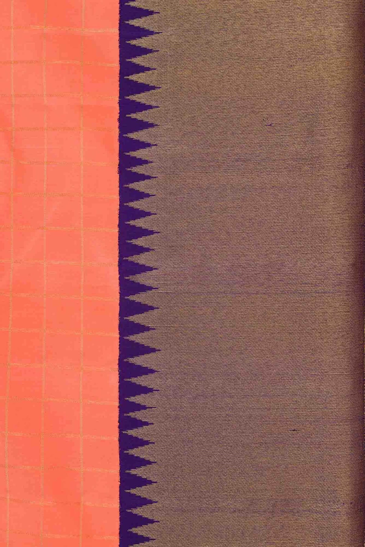 Pure Silk Pure Zari Peach Dual Tone Kanchipuram Saree