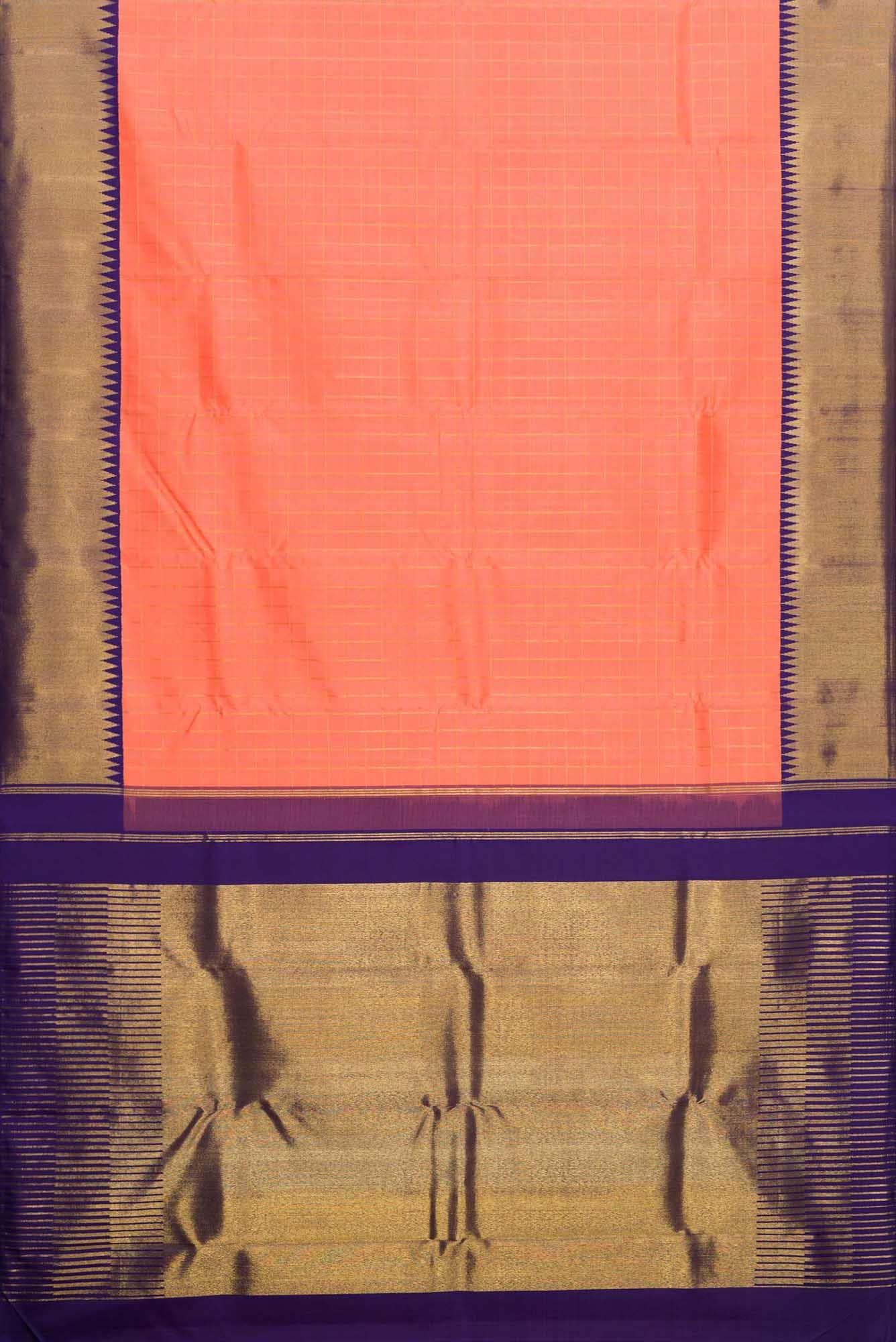 Pure Silk Pure Zari Peach Dual Tone Kanchipuram Saree