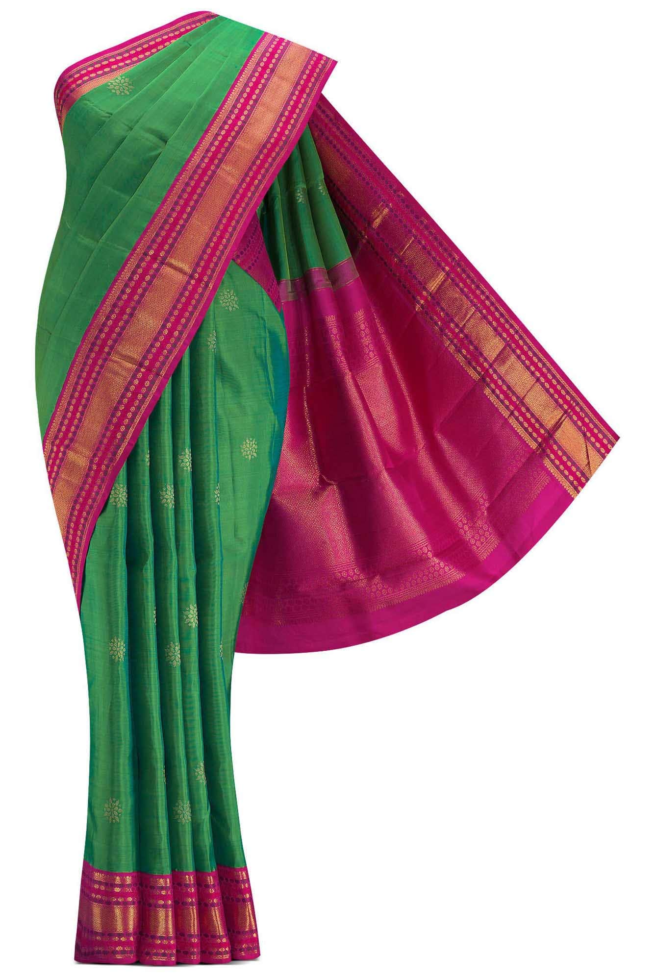 Pure Silk Pure Zari Sea Green Dual Tone Kanchipuram Saree