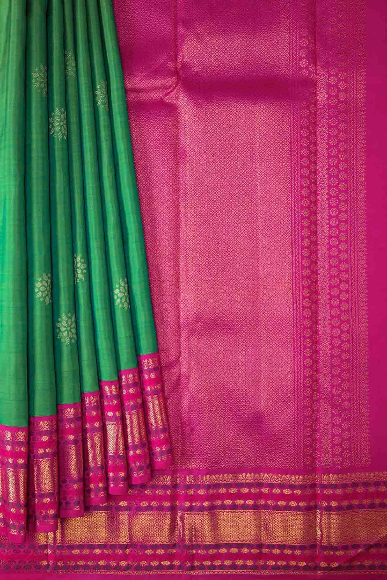 Pure Silk Pure Zari Sea Green Dual Tone Kanchipuram Saree