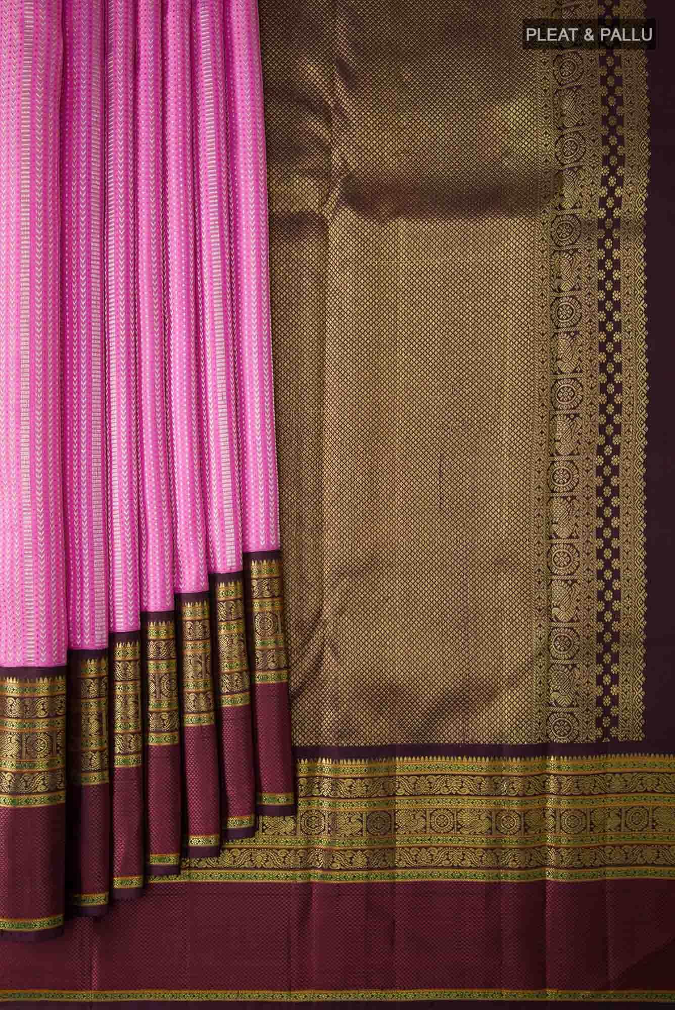 Pure Silk Pure Zari Pink Dual Tone Kanchipuram Saree