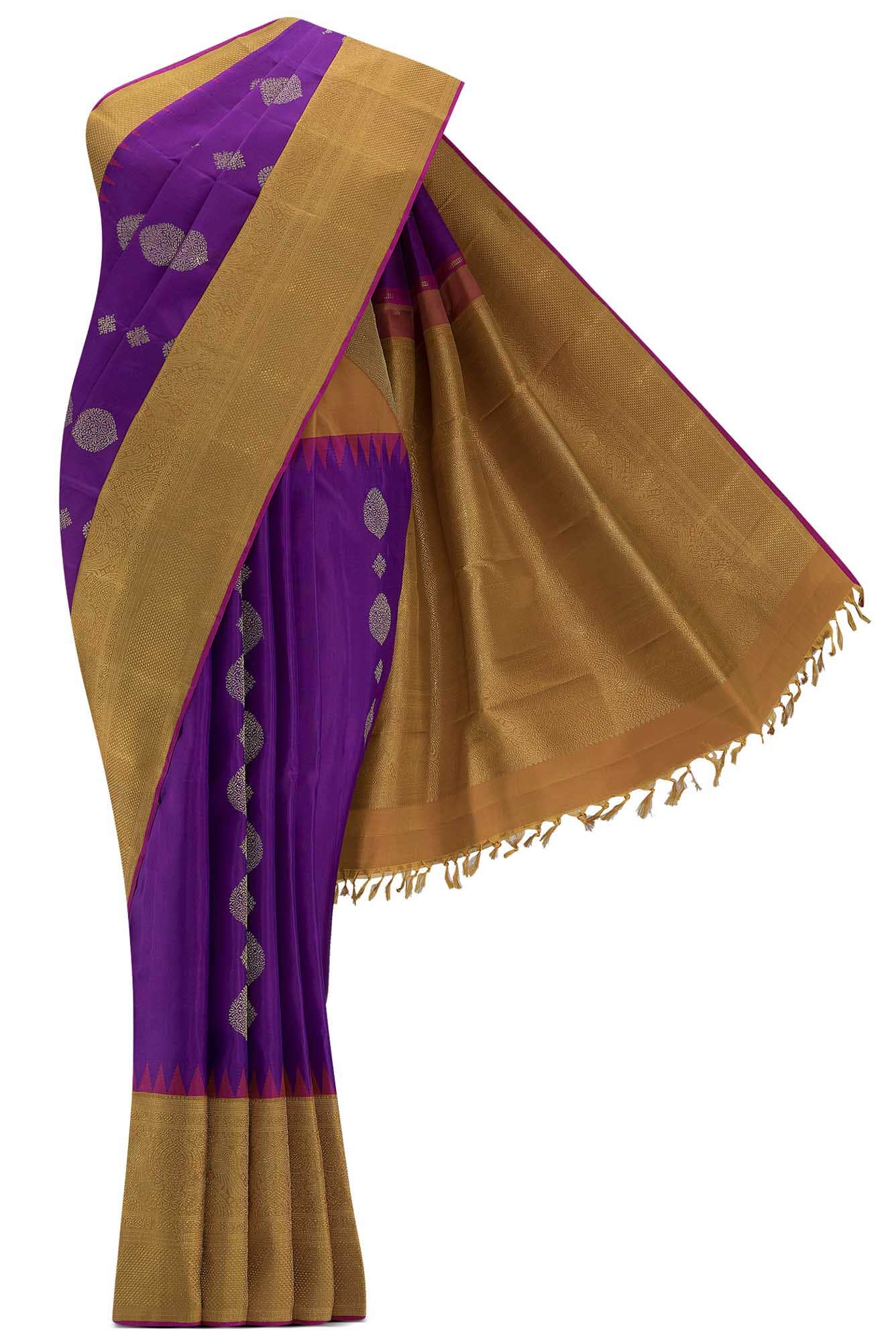 Pure Silk Pure Zari Purple Dual Tone Kanchipuram Saree