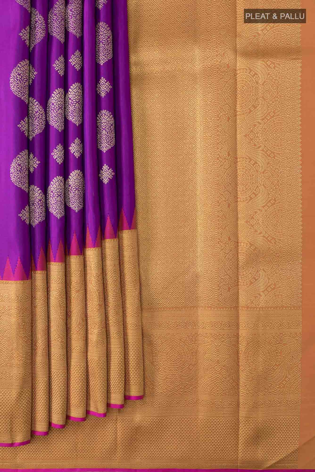 Pure Silk Pure Zari Purple Dual Tone Kanchipuram Saree