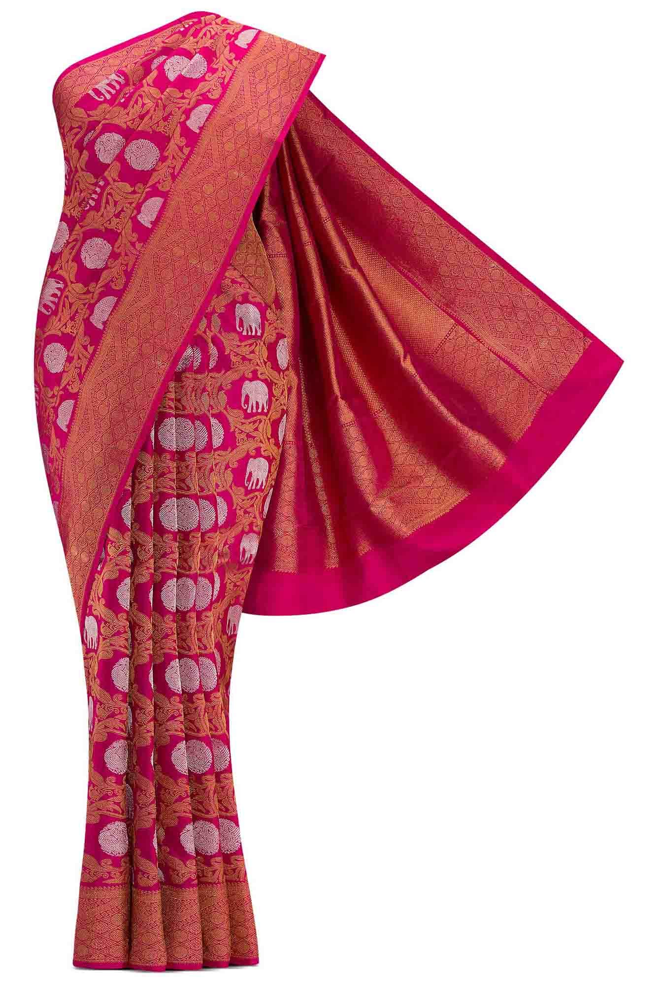 Pure Silk Pure Zari Pink Dual Tone Kanchipuram Saree