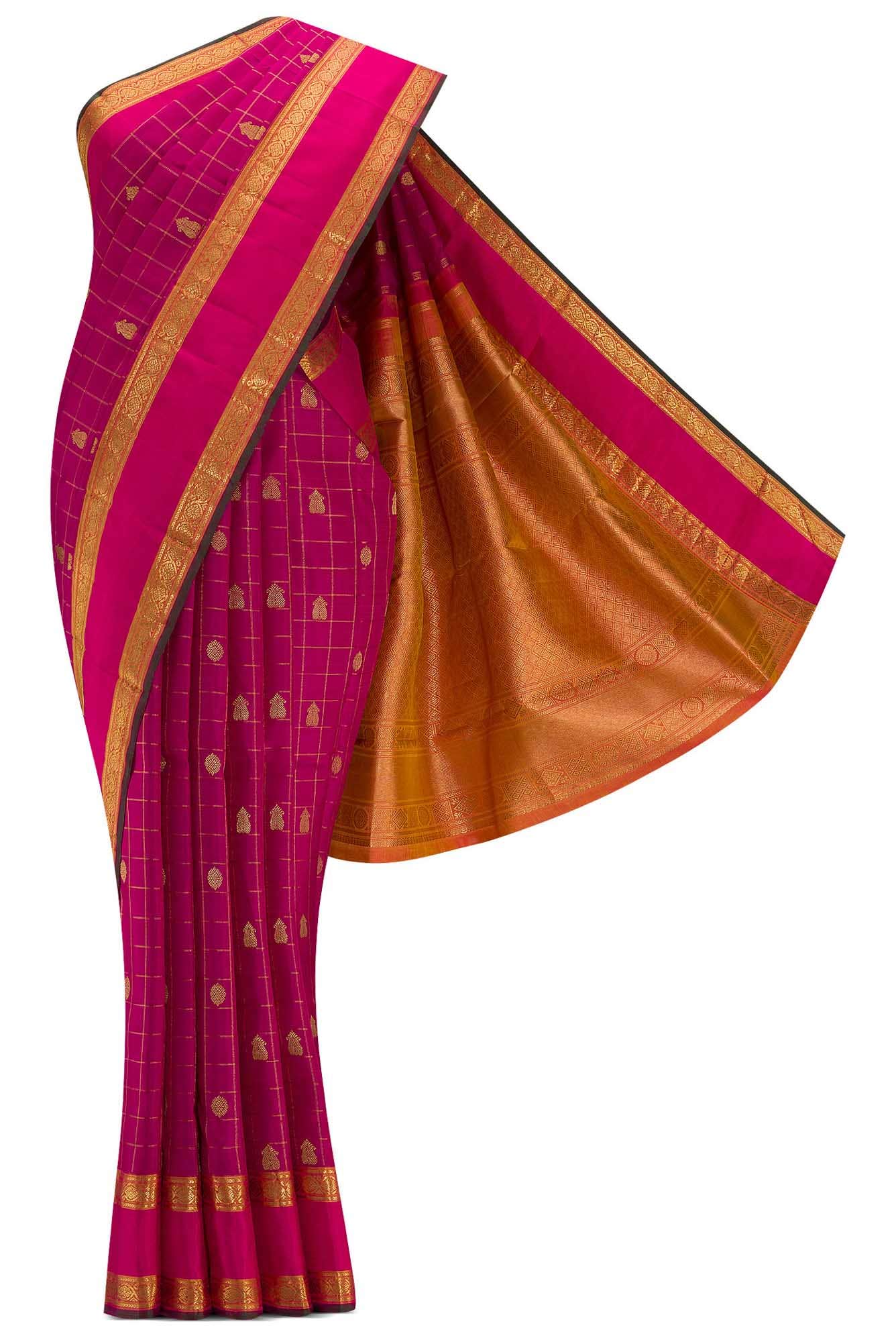 Pure Silk Pure Zari Pink Dual Tone Kanchipuram Saree