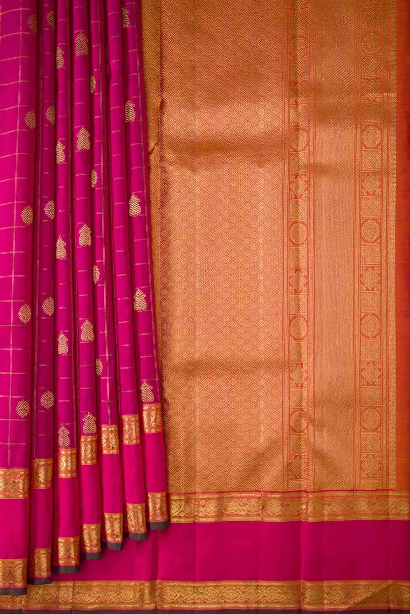 Pure Silk Pure Zari Pink Dual Tone Kanchipuram Saree